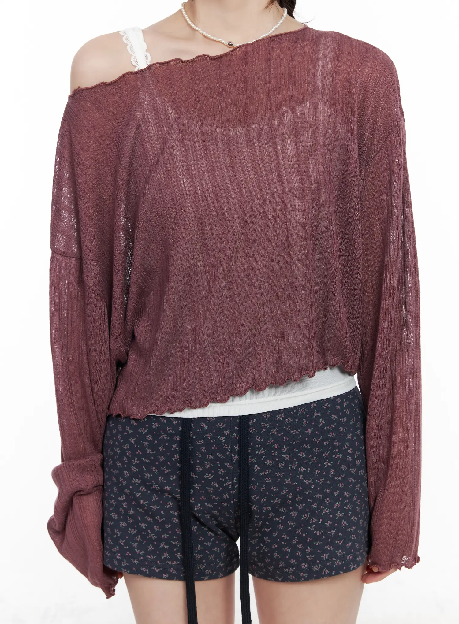 Sheer Off-Shoulder Long Sleeve Top CM527 - Image 7