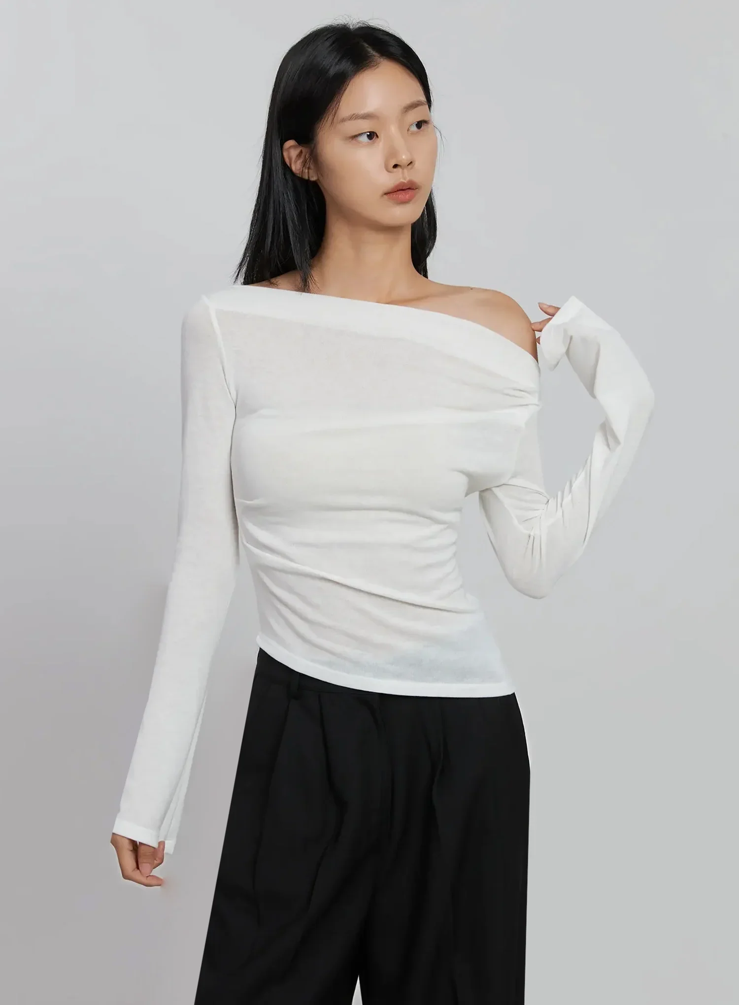Sheer Off-Shoulder Long Sleeve Top ID516 - Image 4