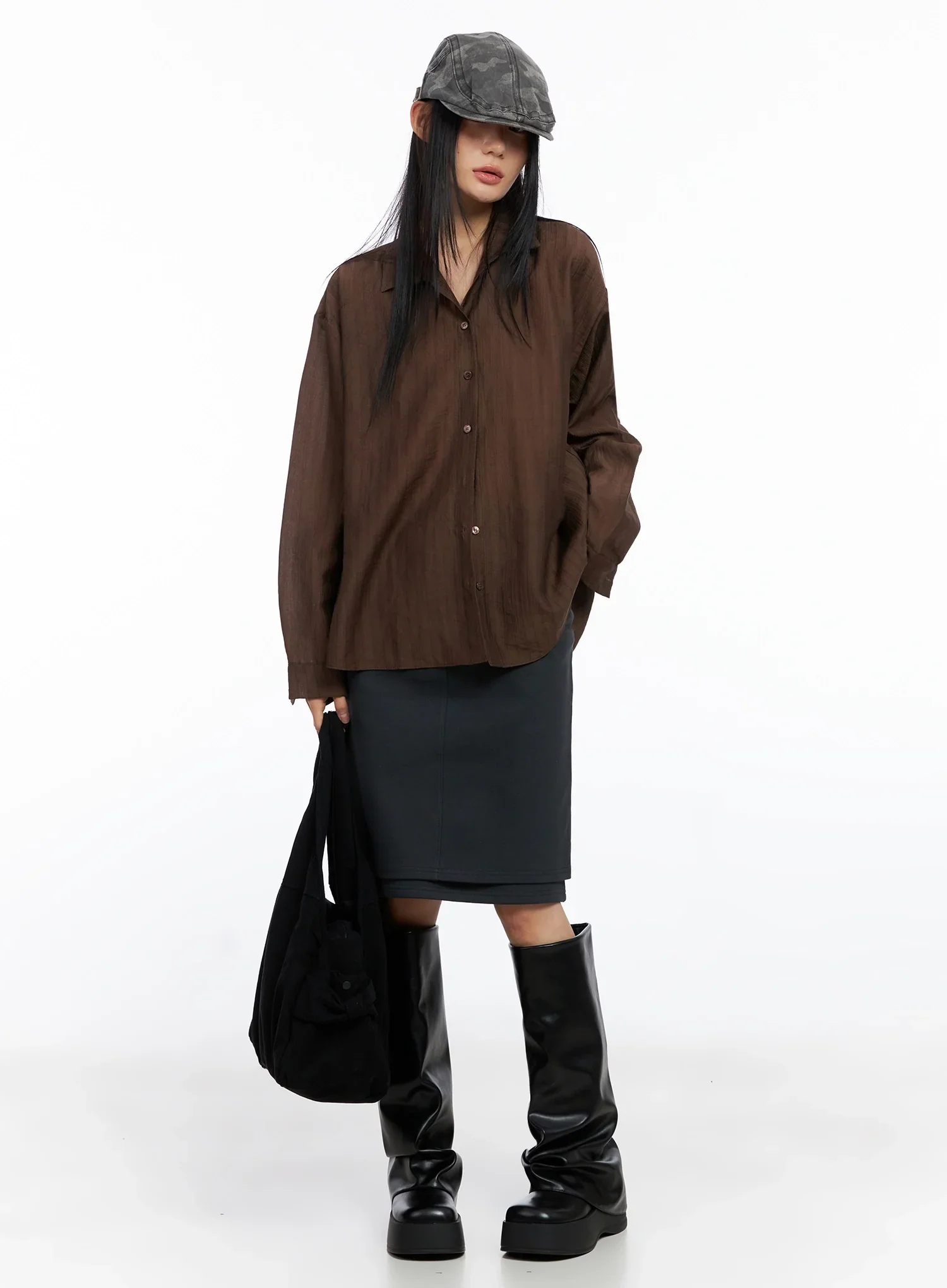 Sheer Oversized Long Sleeve Shirt IO516