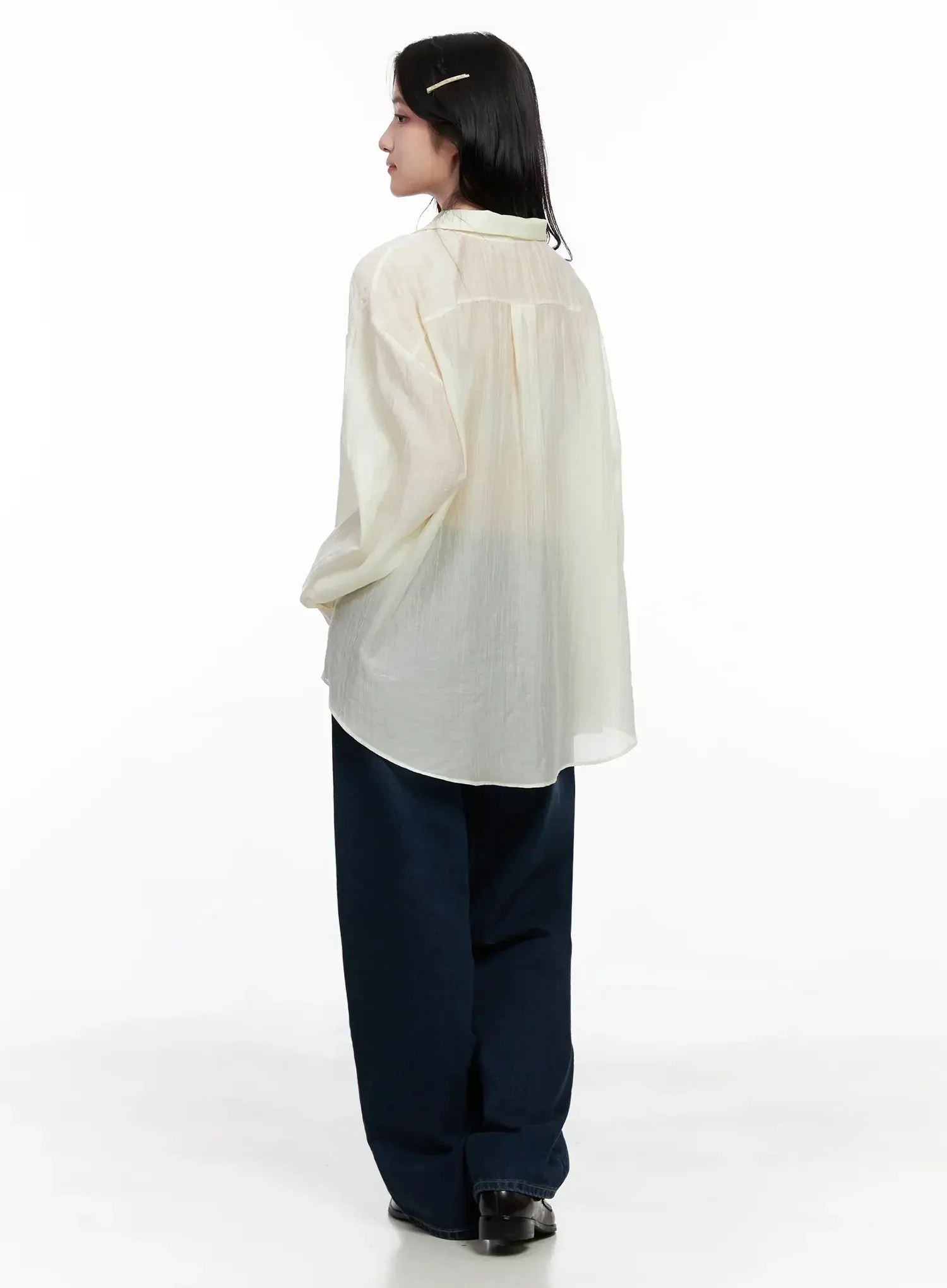 Sheer Oversized Long Sleeve Shirt IO516 - Image 10