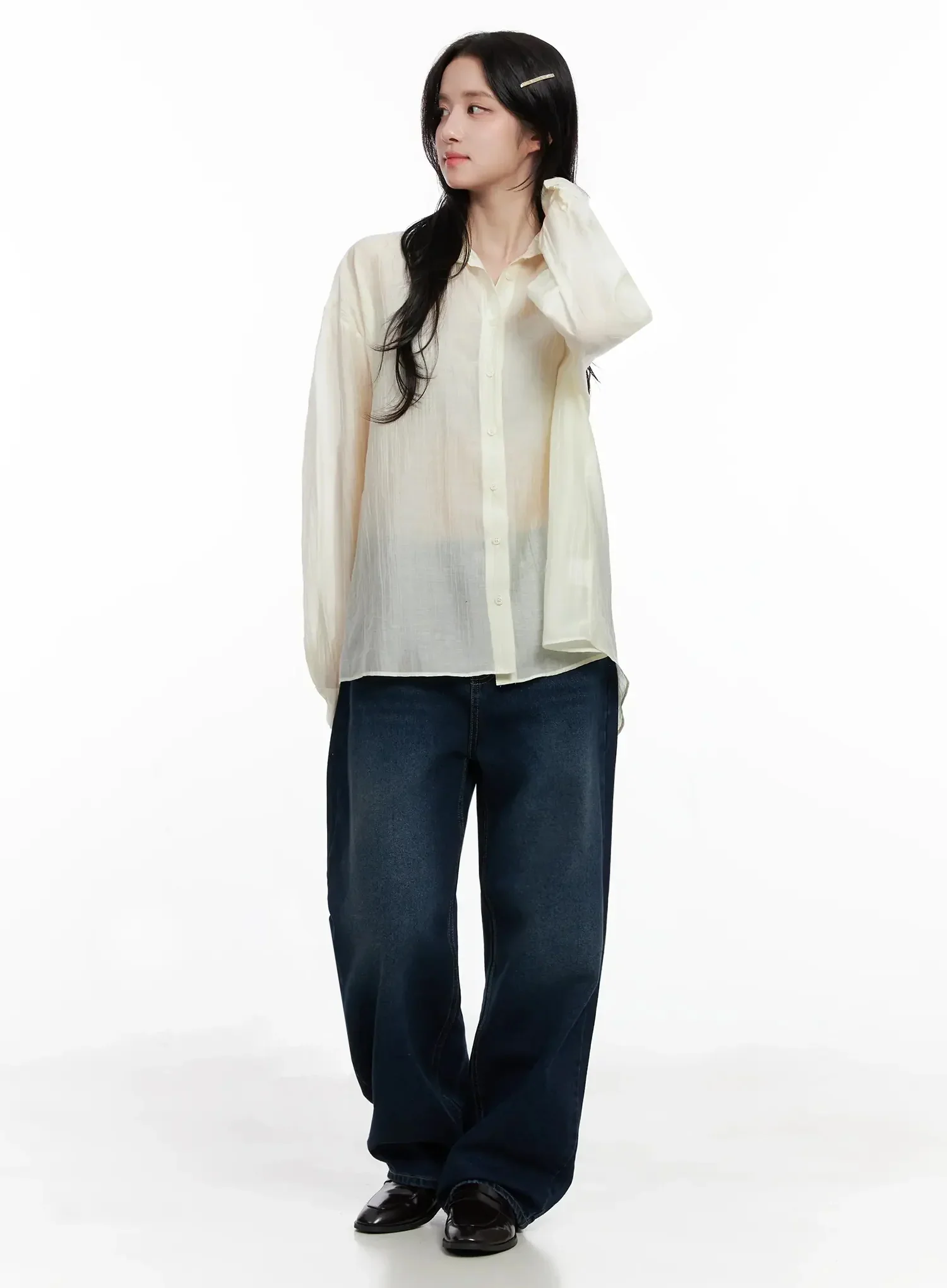 Sheer Oversized Long Sleeve Shirt IO516 - Image 14