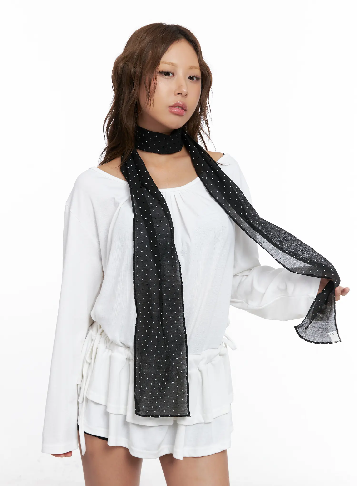 Sheer Polka Dot Skinny Scarf CS524 - Image 2