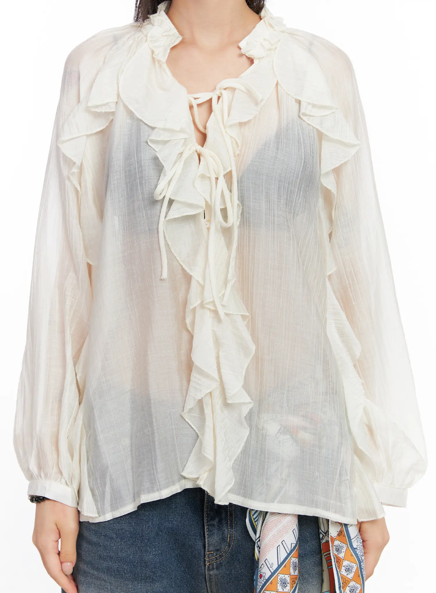 Sheer Ruffle Long Sleeve Blouse CO508 - Image 4