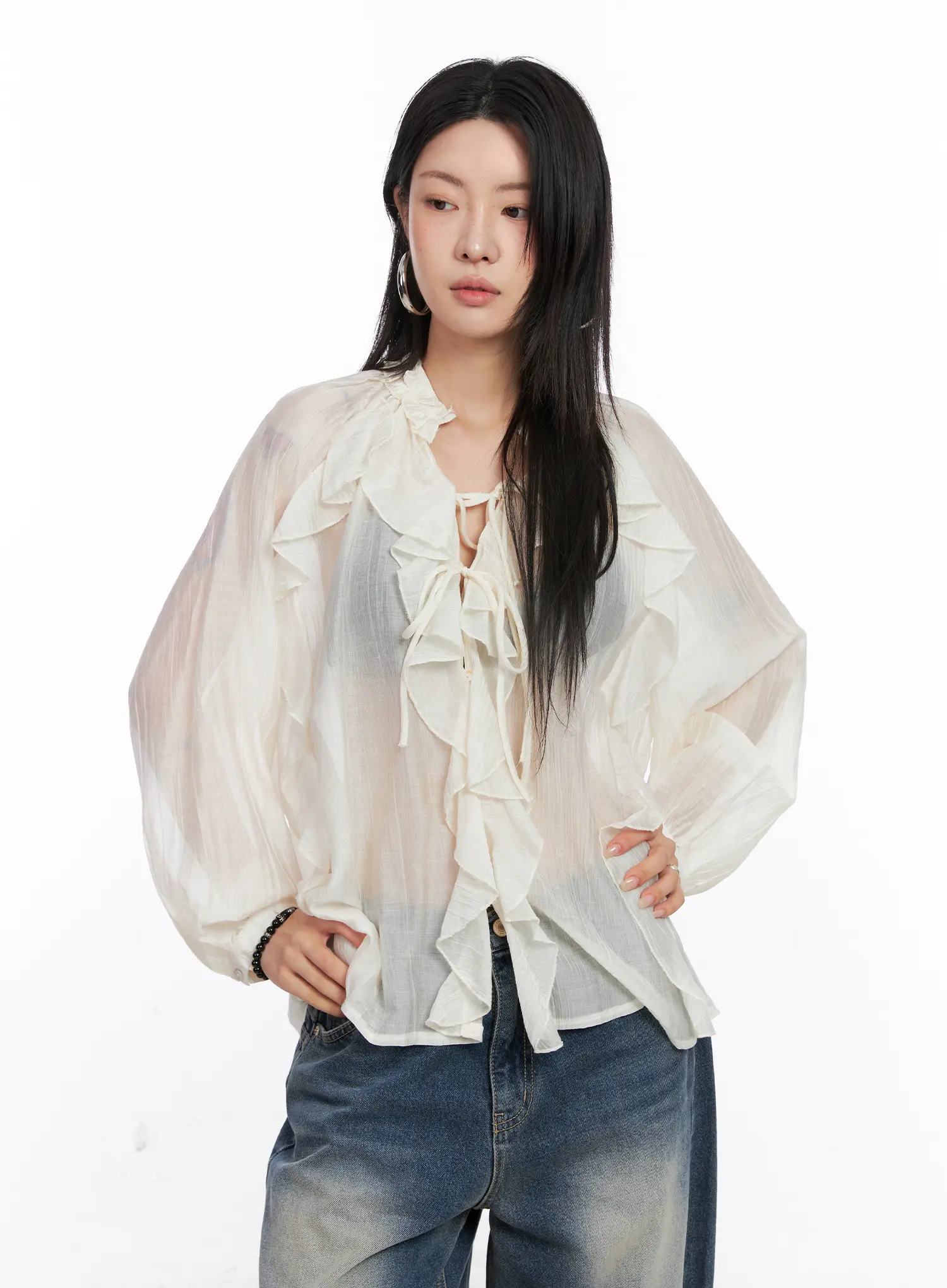 Sheer Ruffle Long Sleeve Blouse CO508 - Image 5
