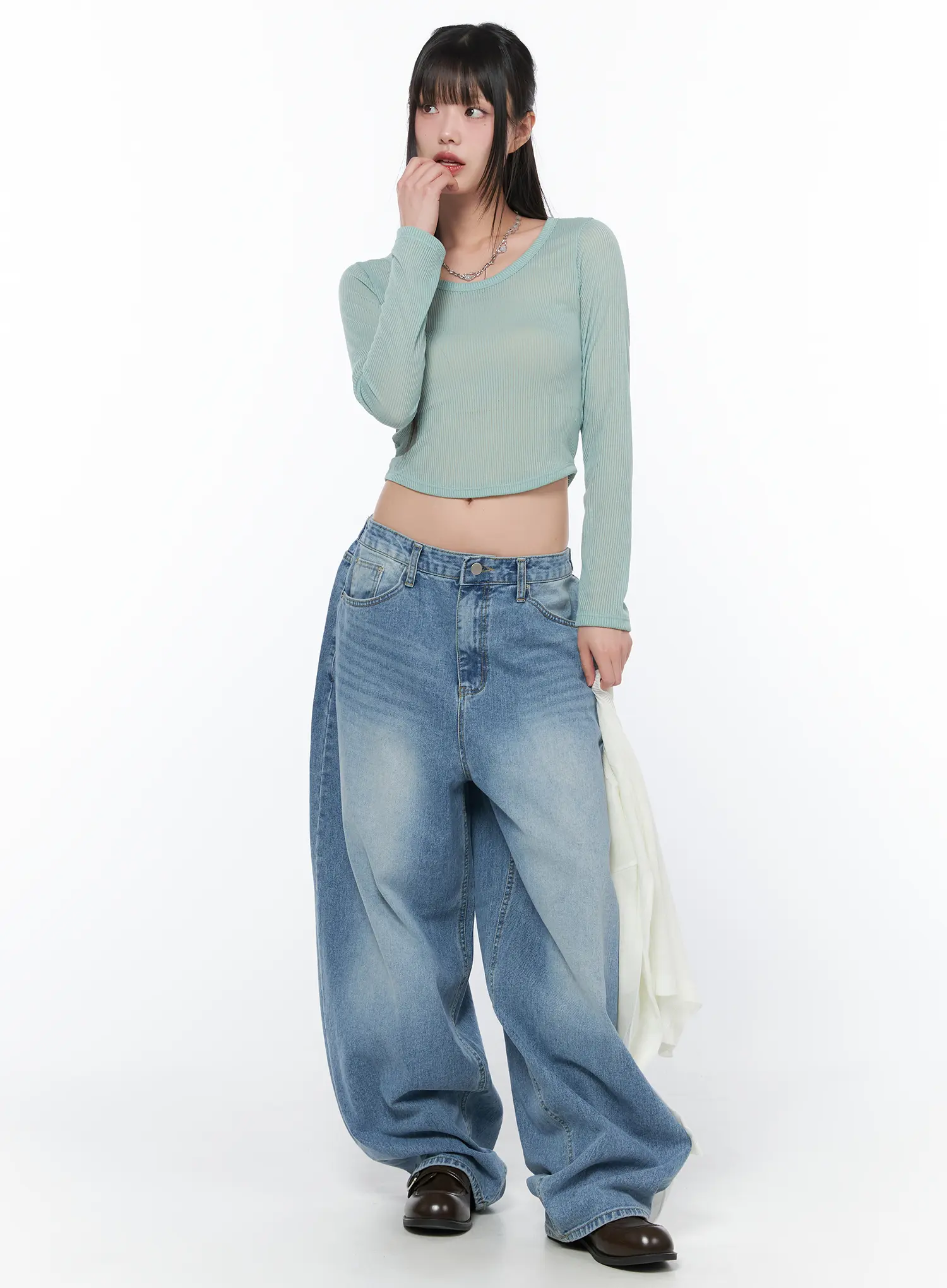 Sheer U-Neck Long Sleeve Top CA528 - Image 3