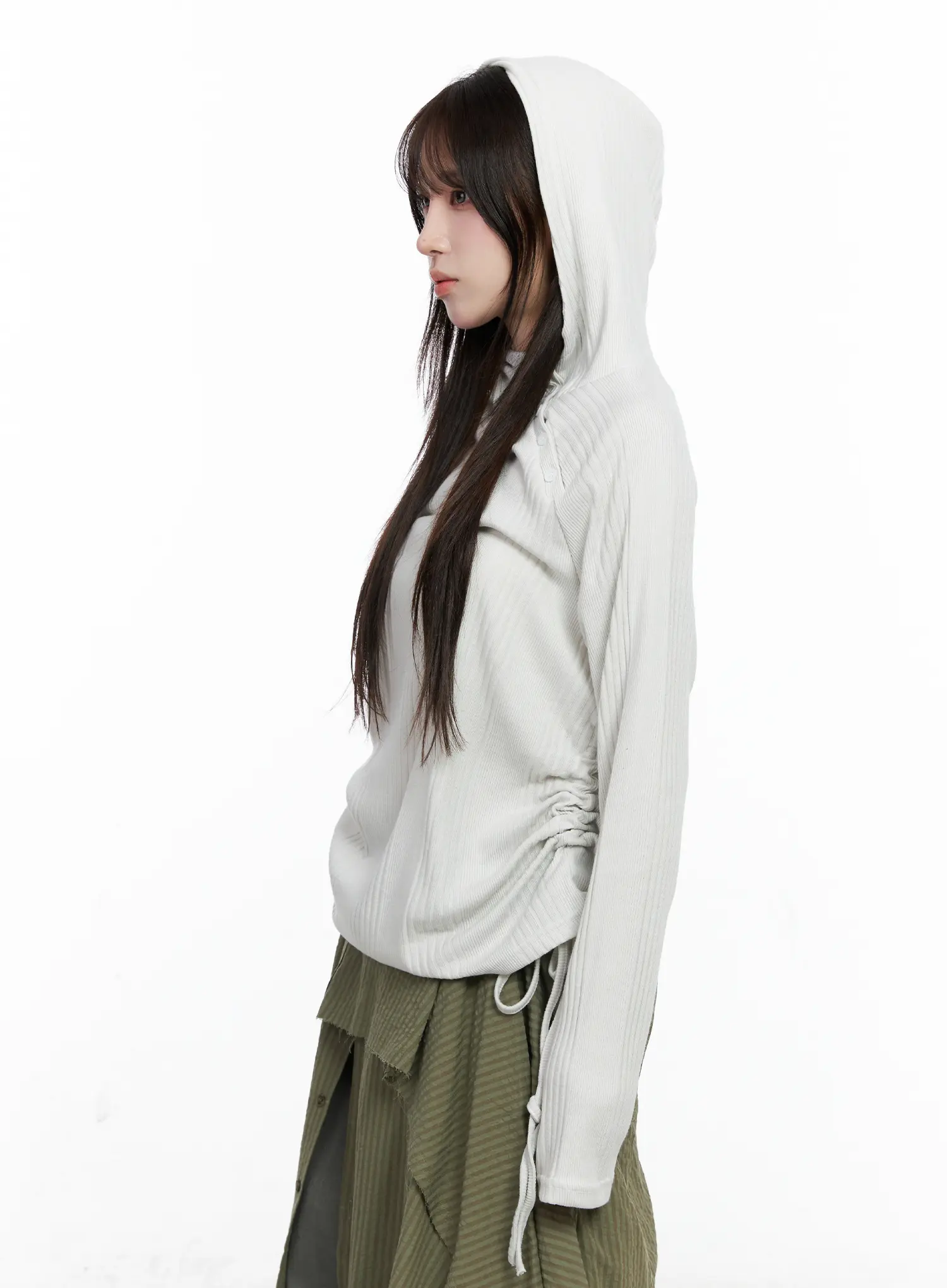 Shirred Button Hoodie CO520 - Image 6