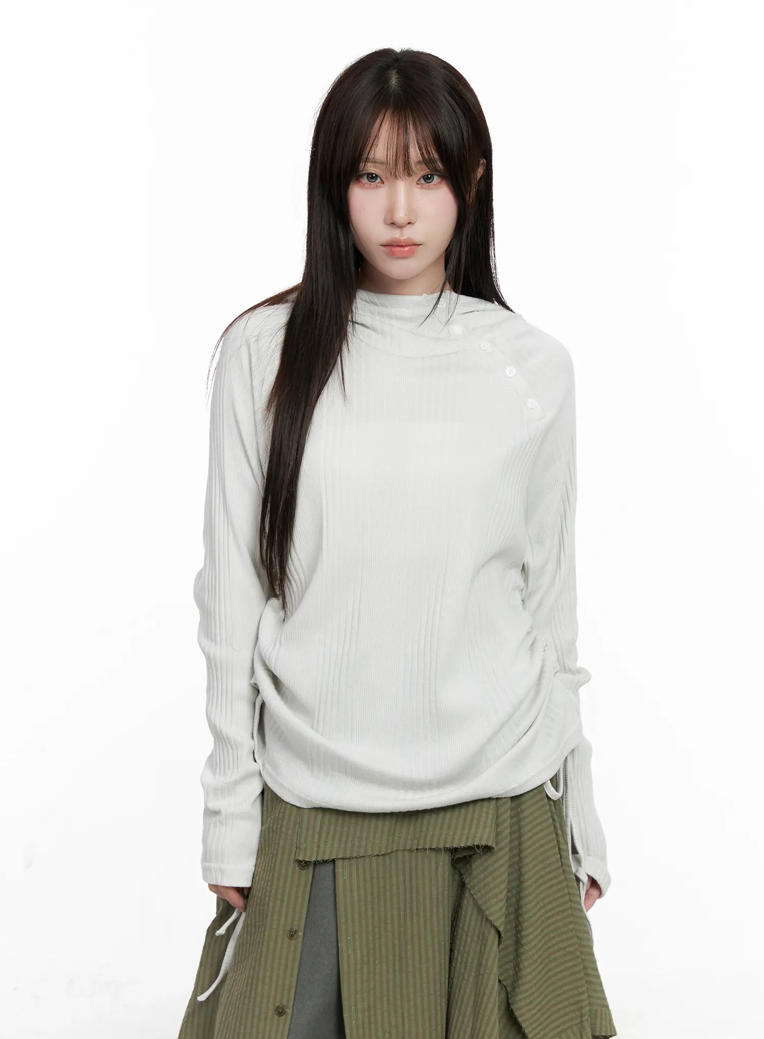 Shirred Button Hoodie CO520 - Image 9