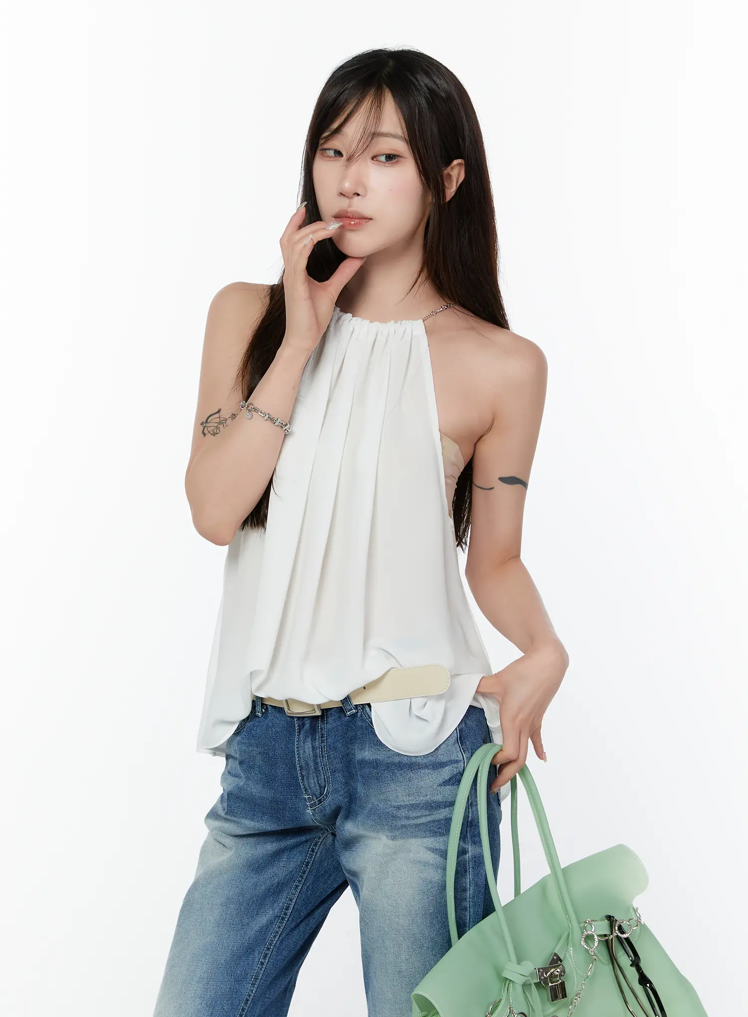 Shirred Chain Halter Blouse CY514 - Image 11