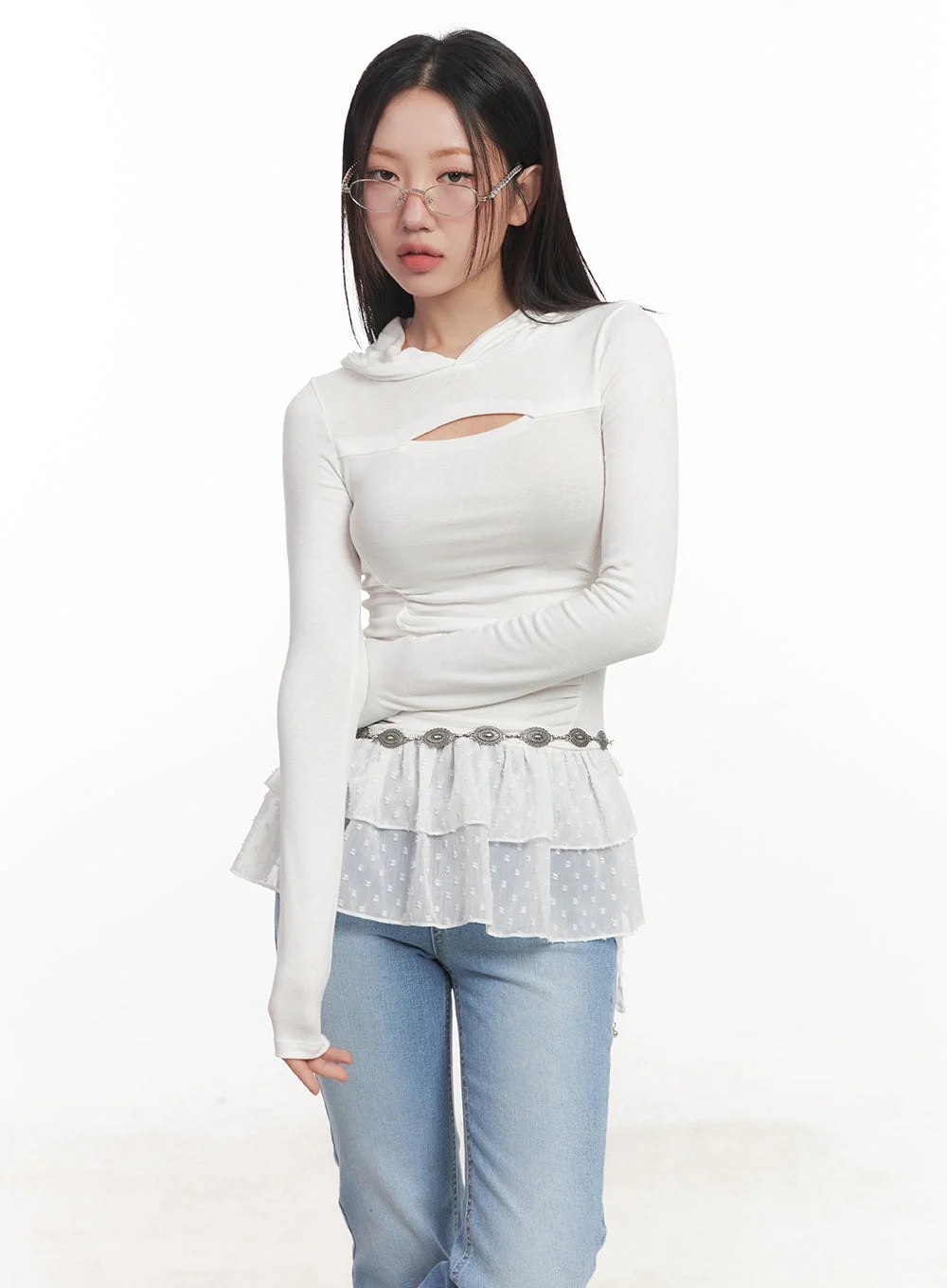 Shirred Cut-Out Crop Hoodie Top CA521