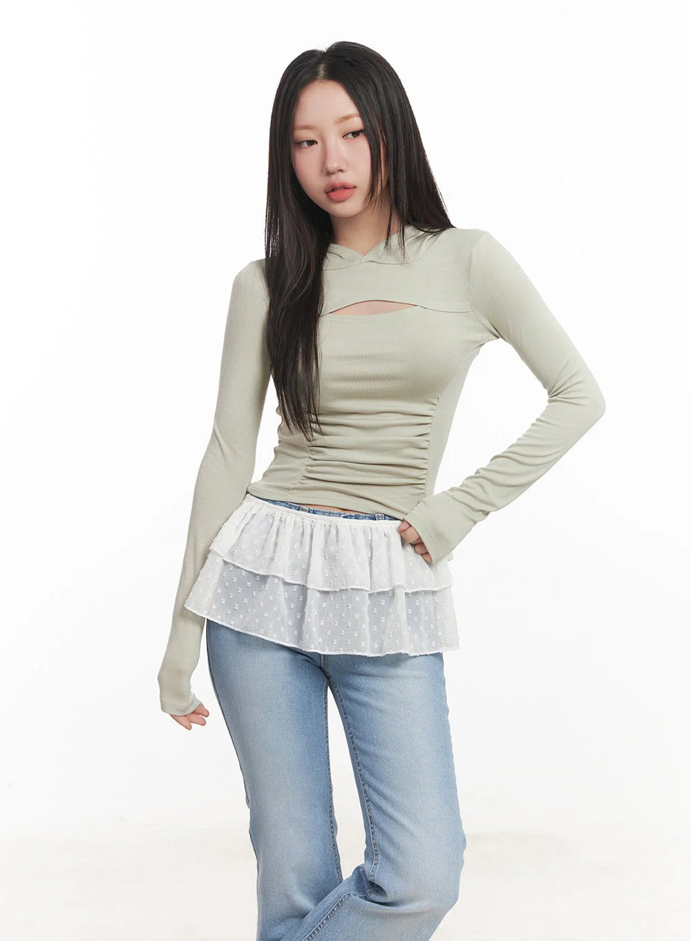 Shirred Cut-Out Crop Hoodie Top CA521 - Image 10