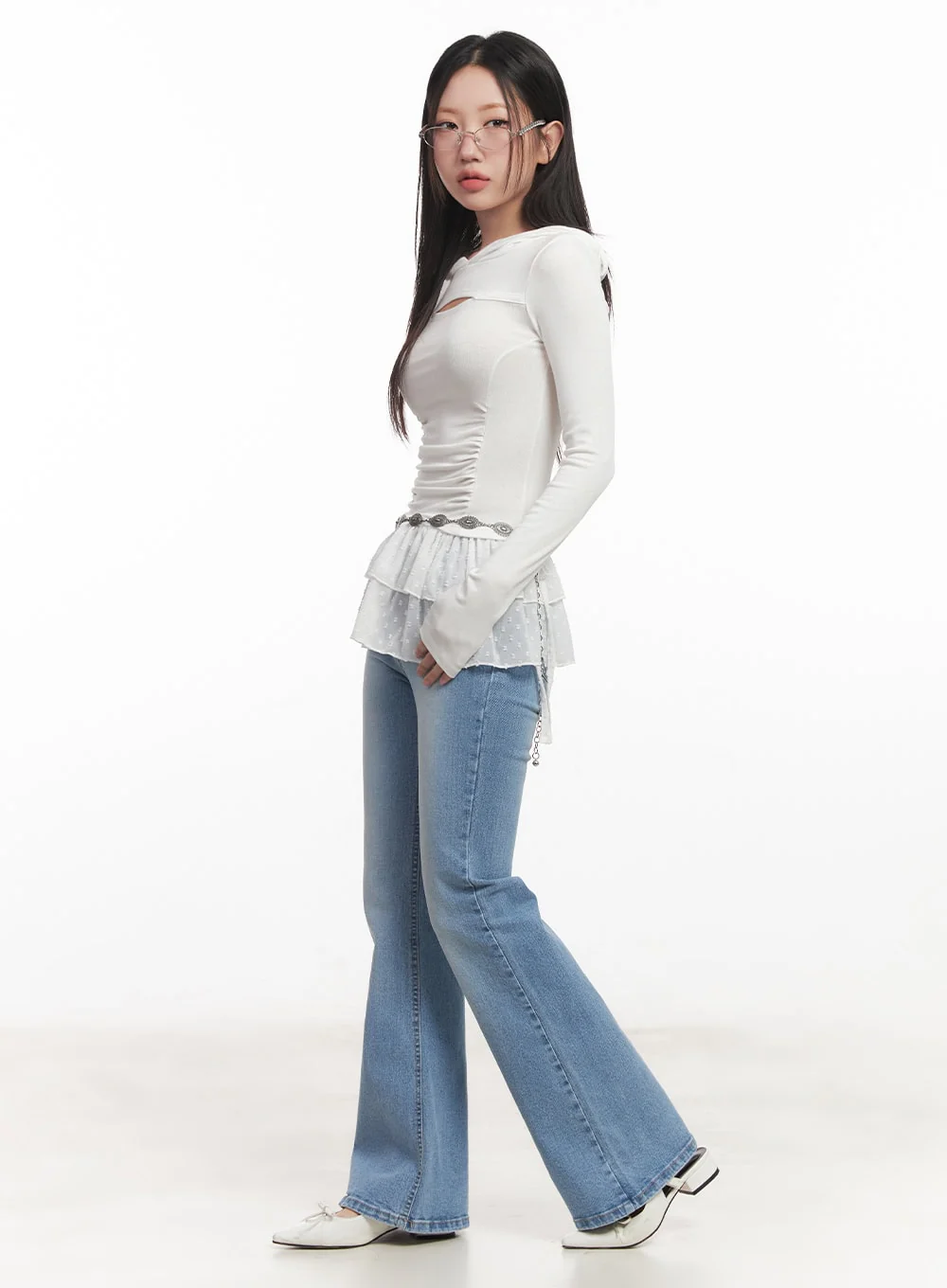 Shirred Cut-Out Crop Hoodie Top CA521 - Image 3