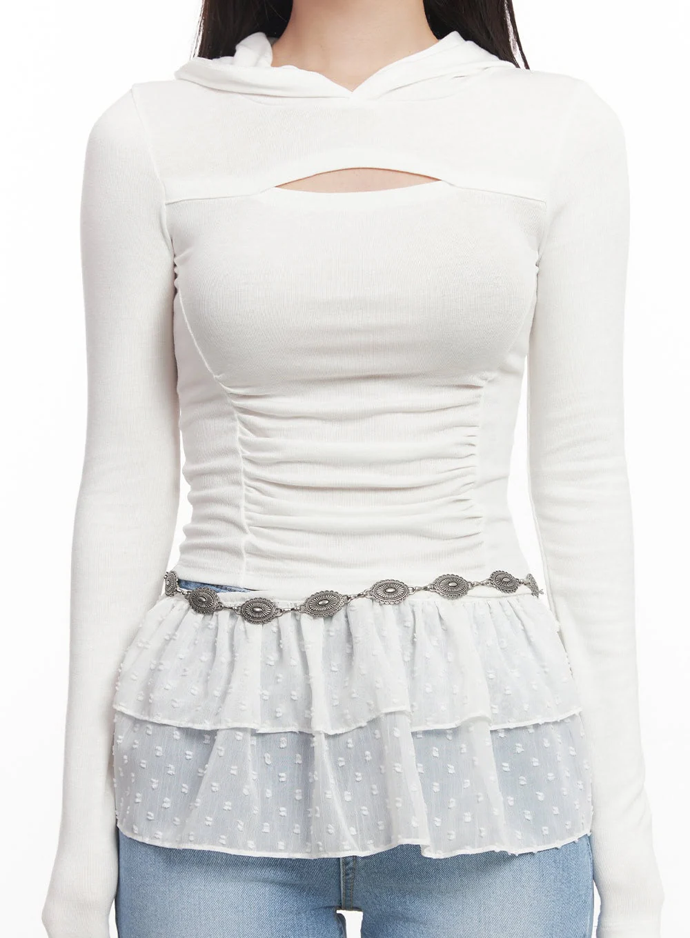 Shirred Cut-Out Crop Hoodie Top CA521 - Image 8