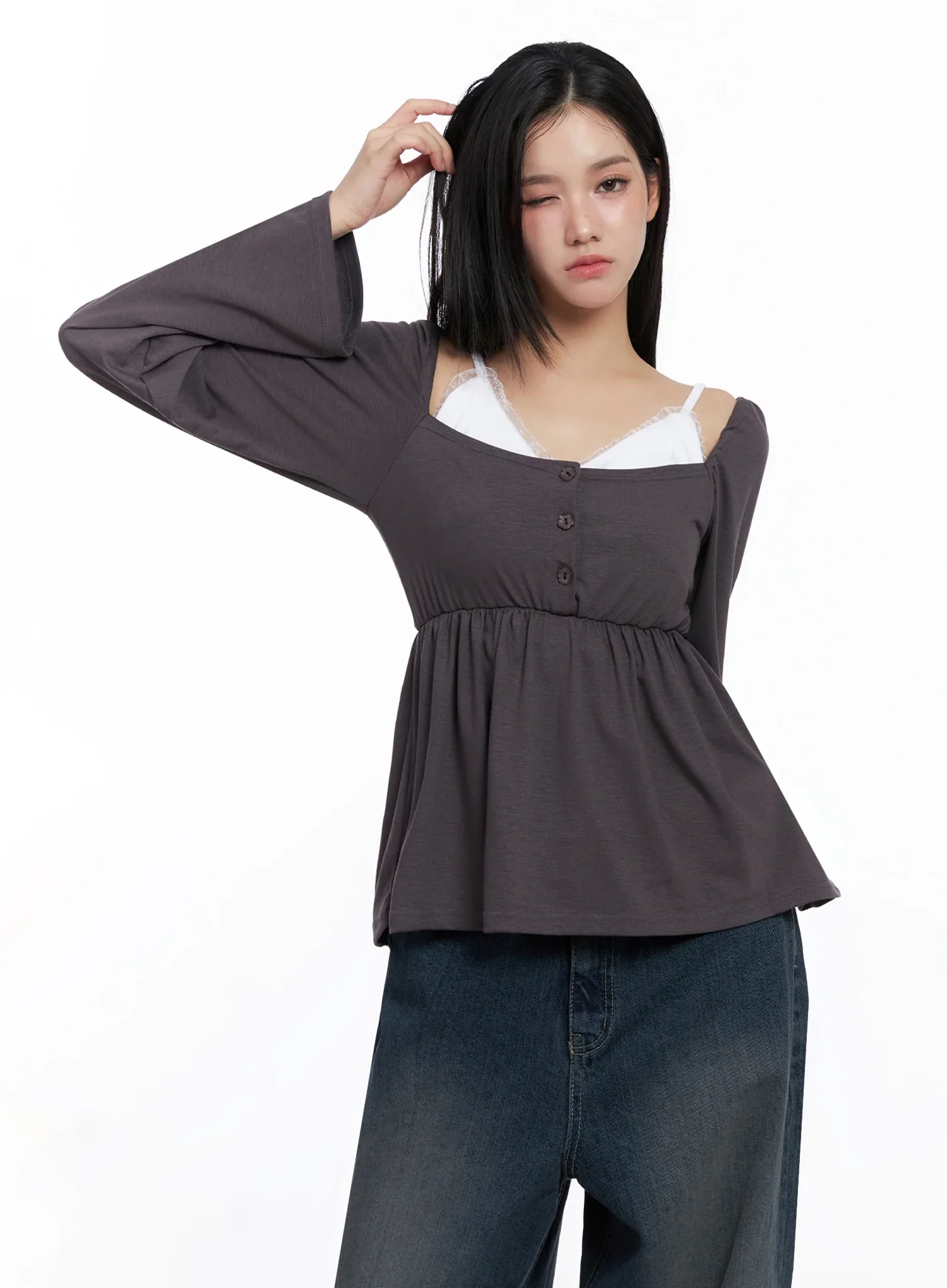 Shirred Flowy Buttoned Long Sleeve IS525 - Image 5