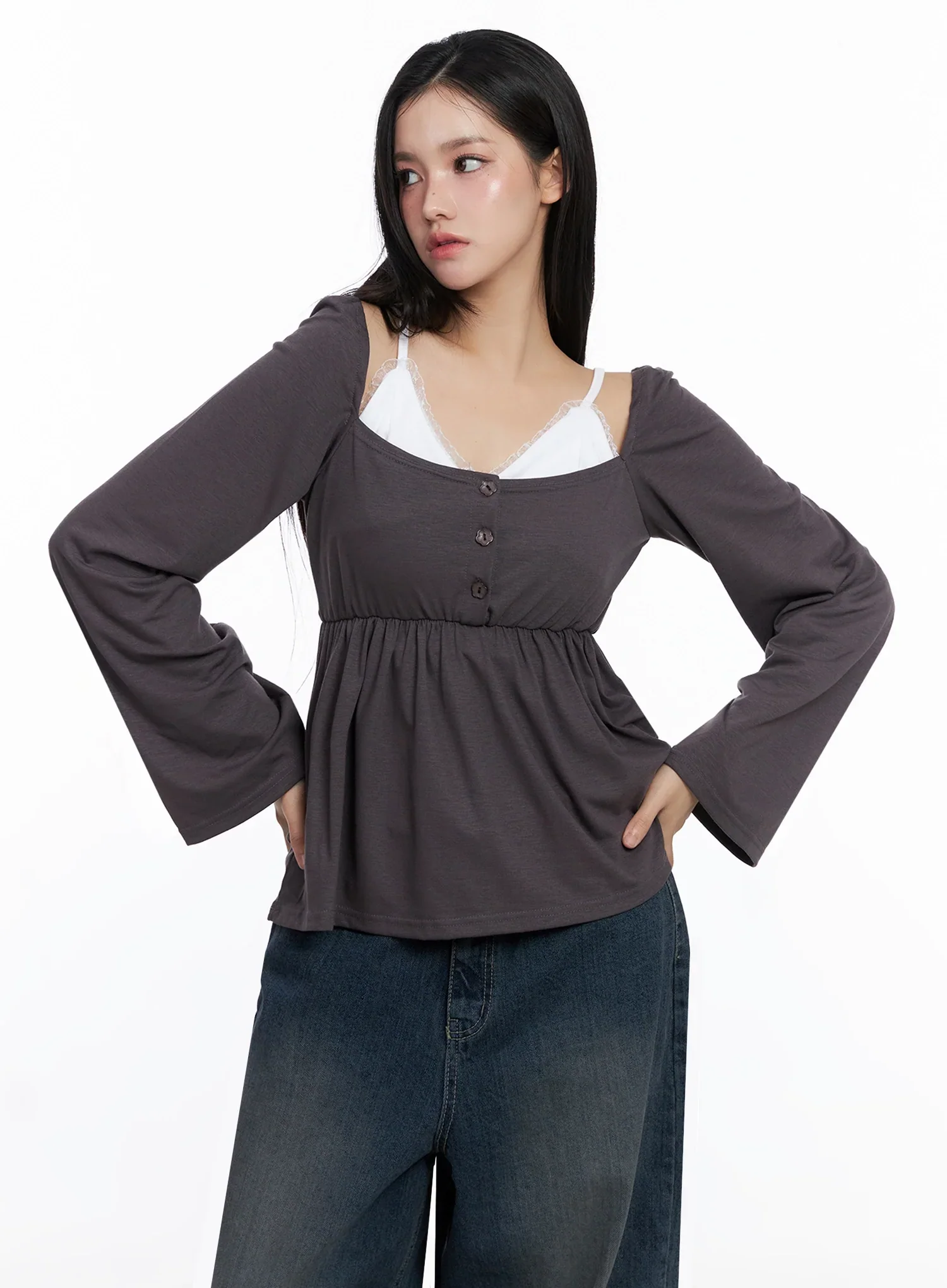 Shirred Flowy Buttoned Long Sleeve IS525 - Image 6