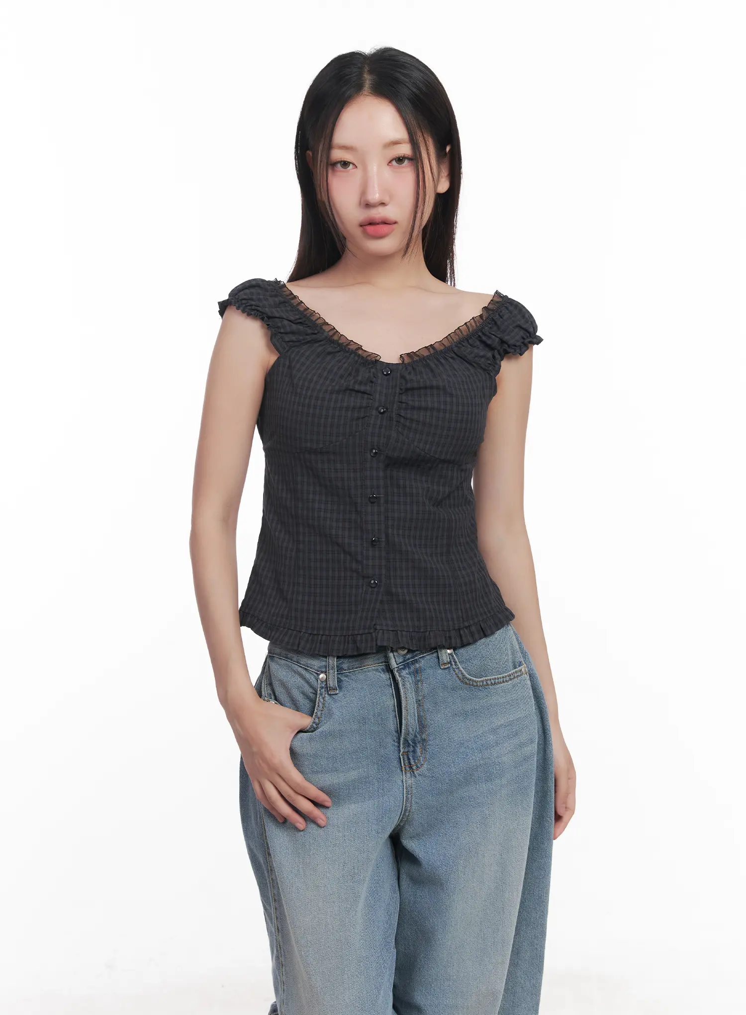 Shirred Frill Sleeveless Top CU516 - Image 2