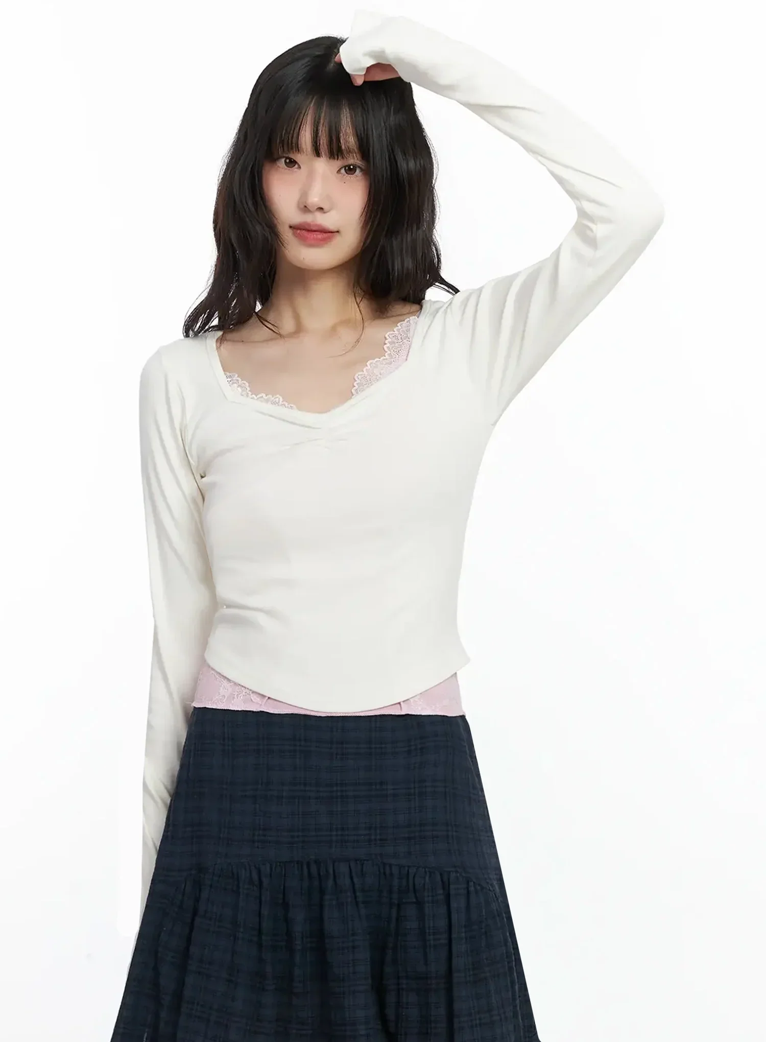 Shirred Neck Long Sleeve Top IF505 - Image 3