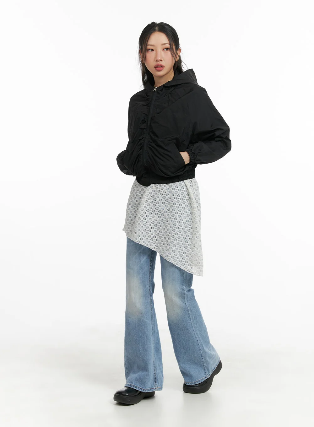 Shirred Nylon Hooded Jacket CM426 - Image 2