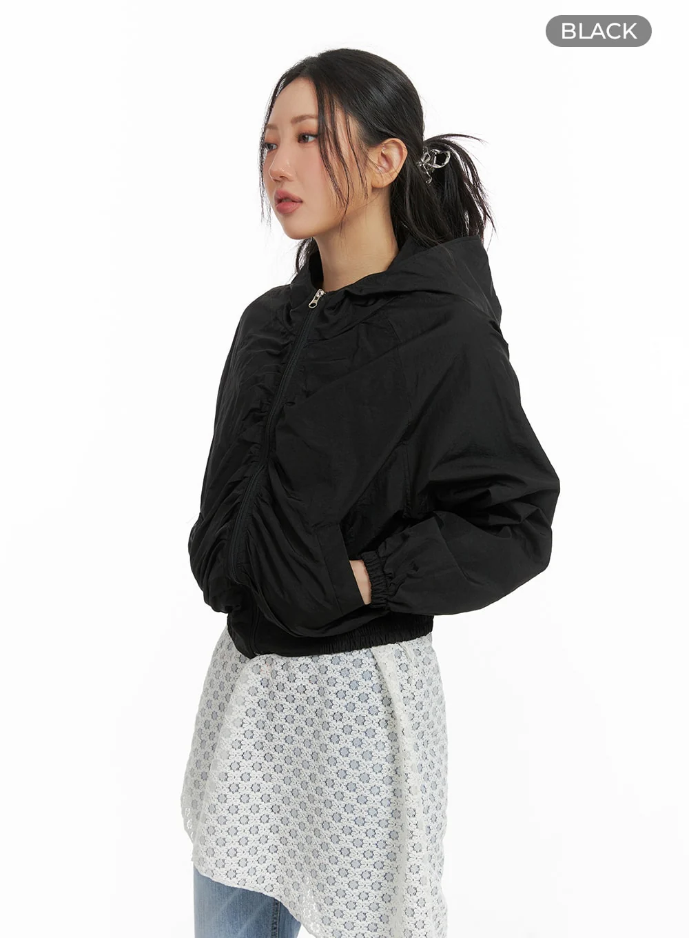 Shirred Nylon Hooded Jacket CM426 - Image 6