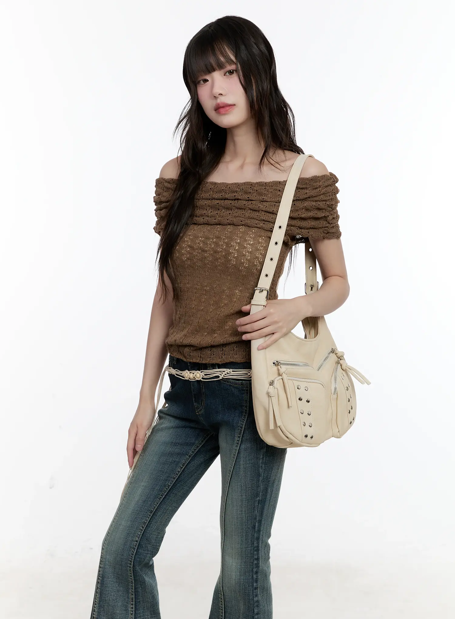 Shirred Off-Shoulder Knit Top CL504