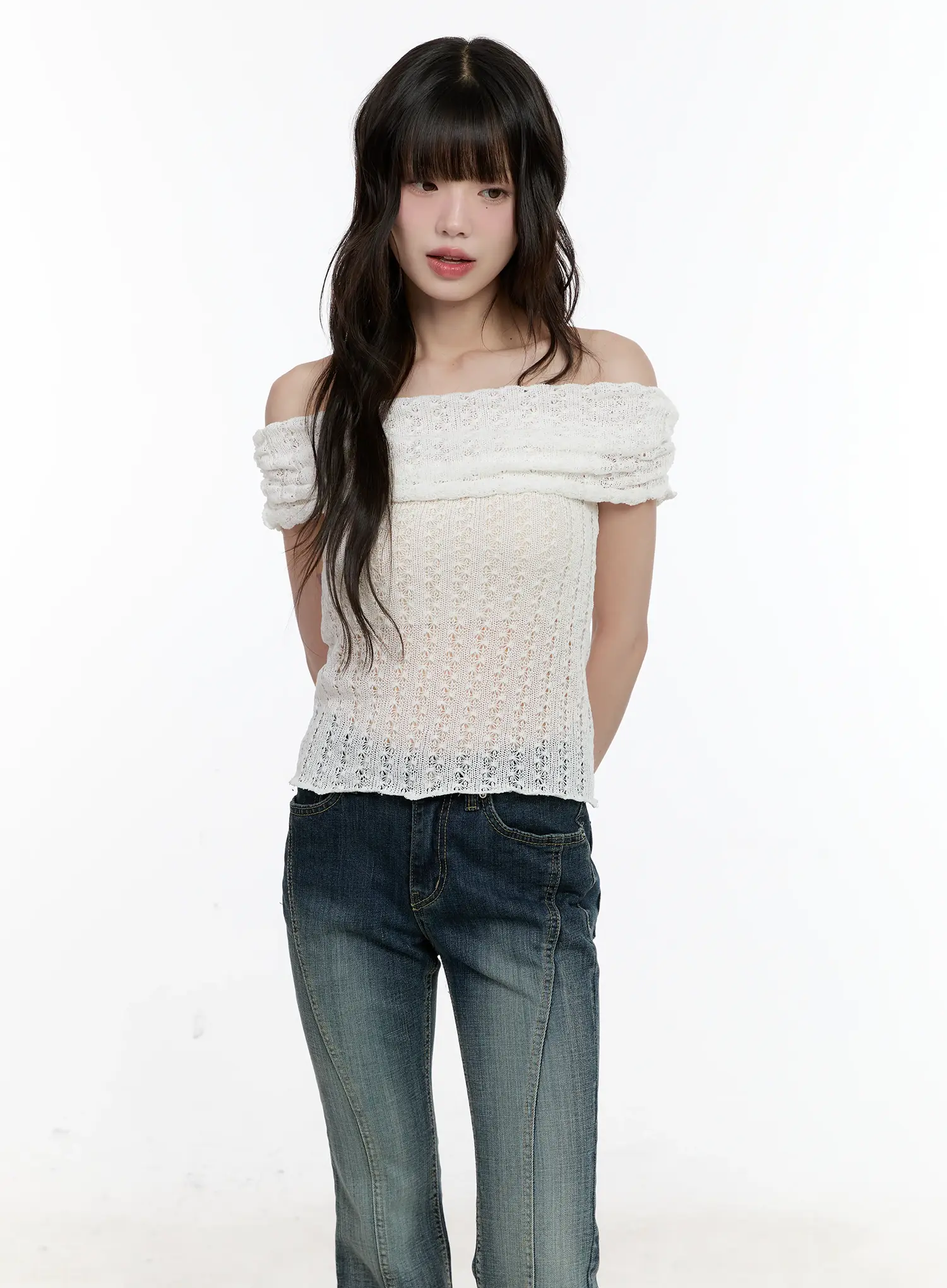 Shirred Off-Shoulder Knit Top CL504 - Image 10
