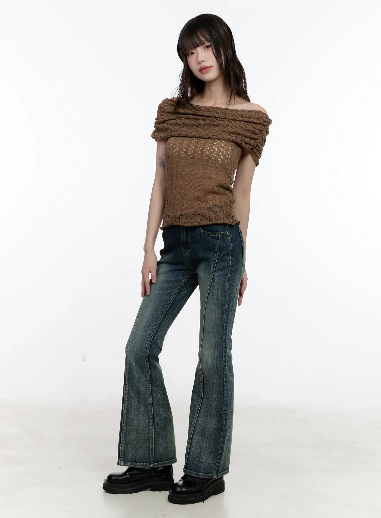 Shirred Off-Shoulder Knit Top CL504 - Image 2