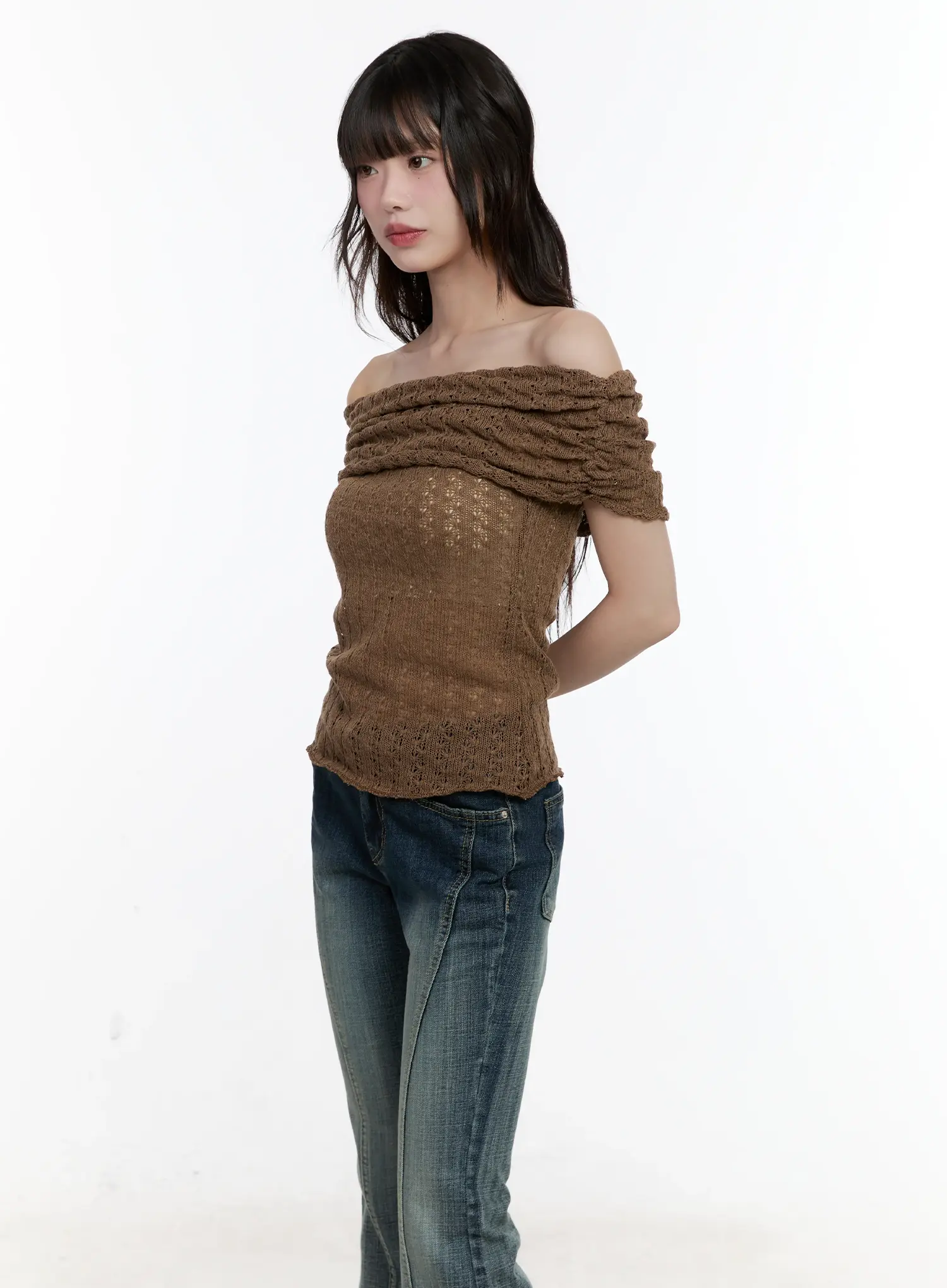 Shirred Off-Shoulder Knit Top CL504 - Image 3