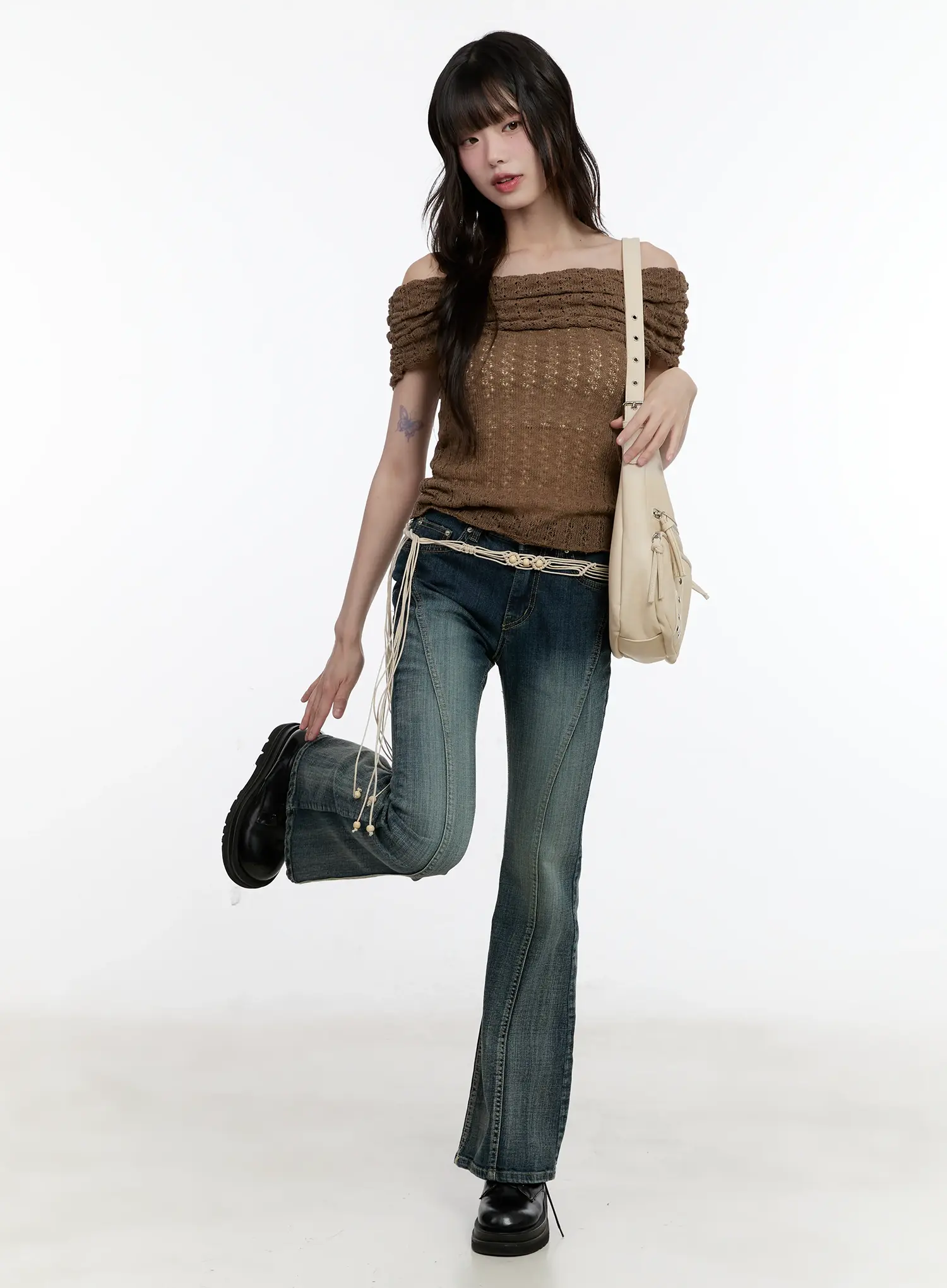 Shirred Off-Shoulder Knit Top CL504 - Image 7