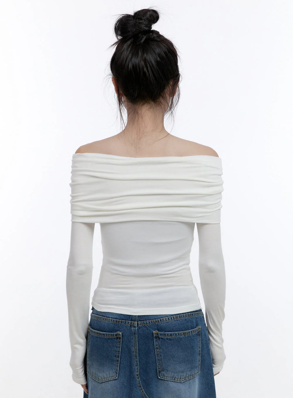 Shirred Off-Shoulder Solid T-Shirt CO419 - Image 6