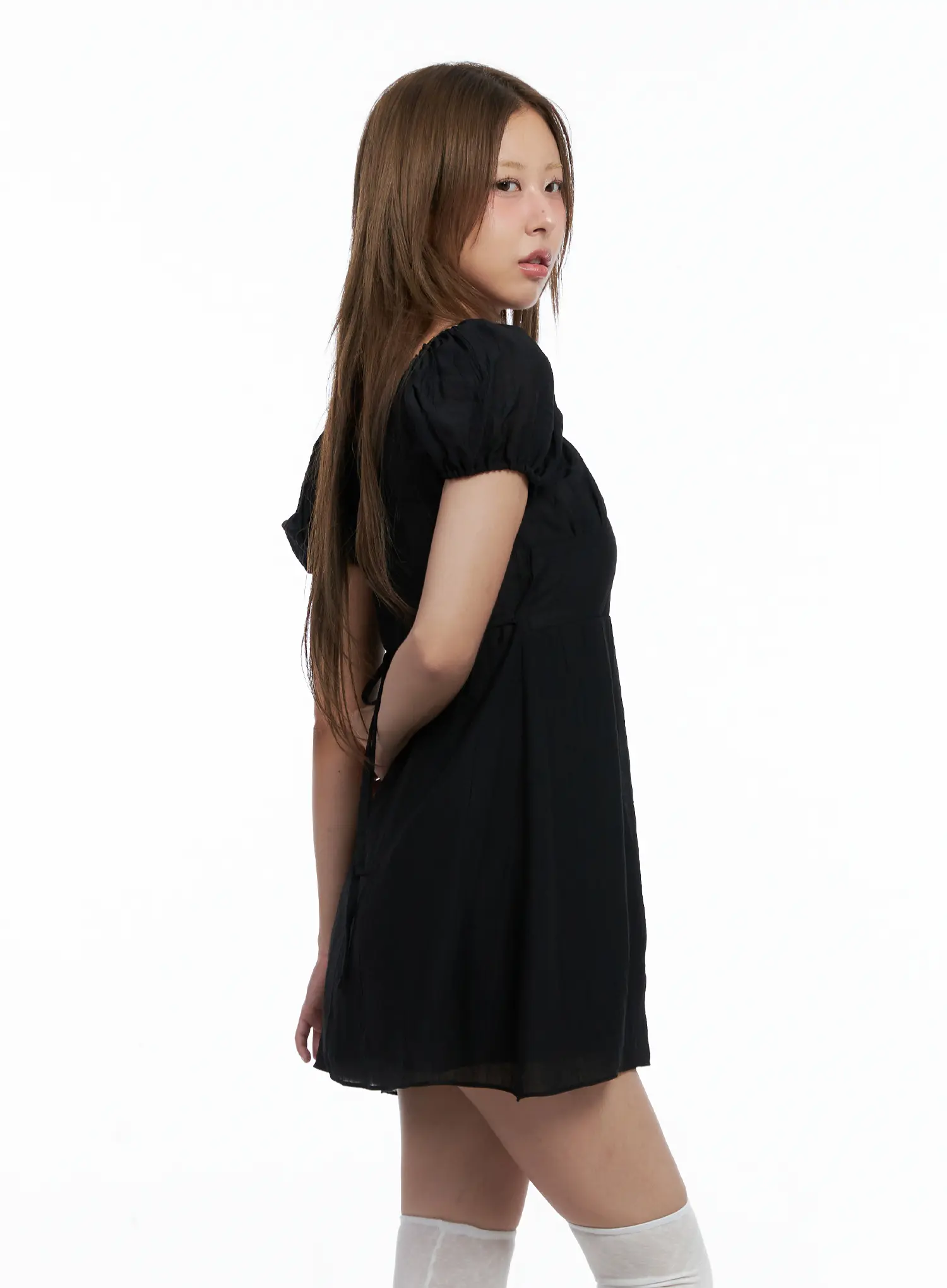 Shirred Puff-Sleeve Mini Dress CL510 - Image 5