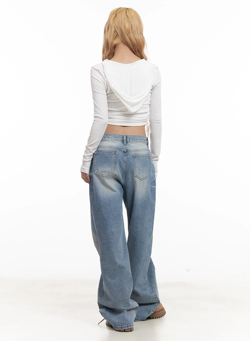Shirred Ribbon Long-Sleeve Hooded Crop Top CM505 - Image 7