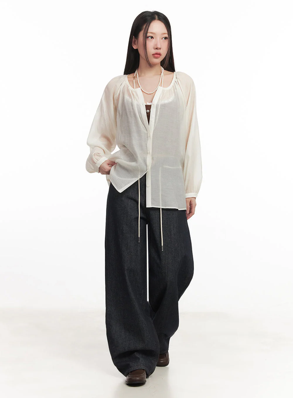Shirred Sheer Buttoned Blouse IM528 - Image 9