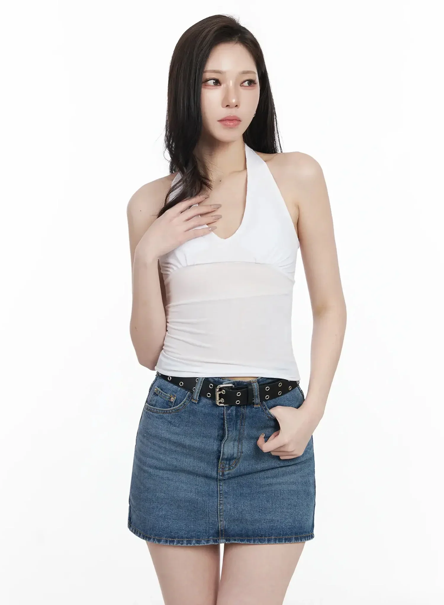 Shirred Sleeveless Halter Neck Tank Top IJ528 - Image 13