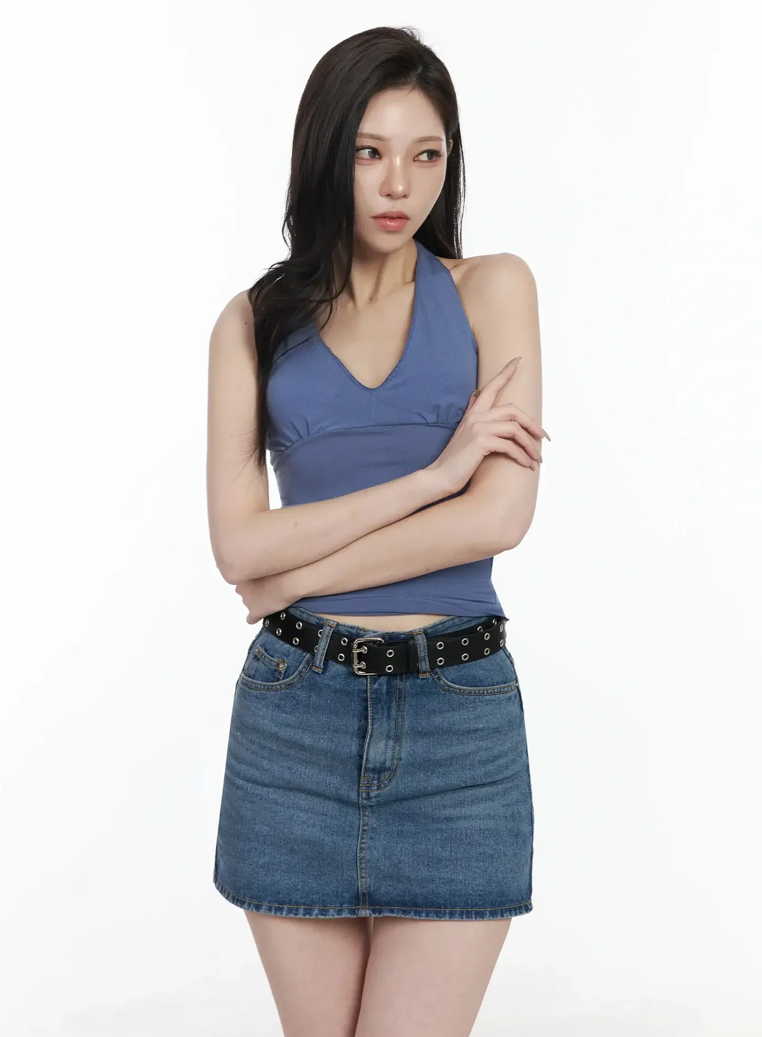 Shirred Sleeveless Halter Neck Tank Top IJ528 - Image 2
