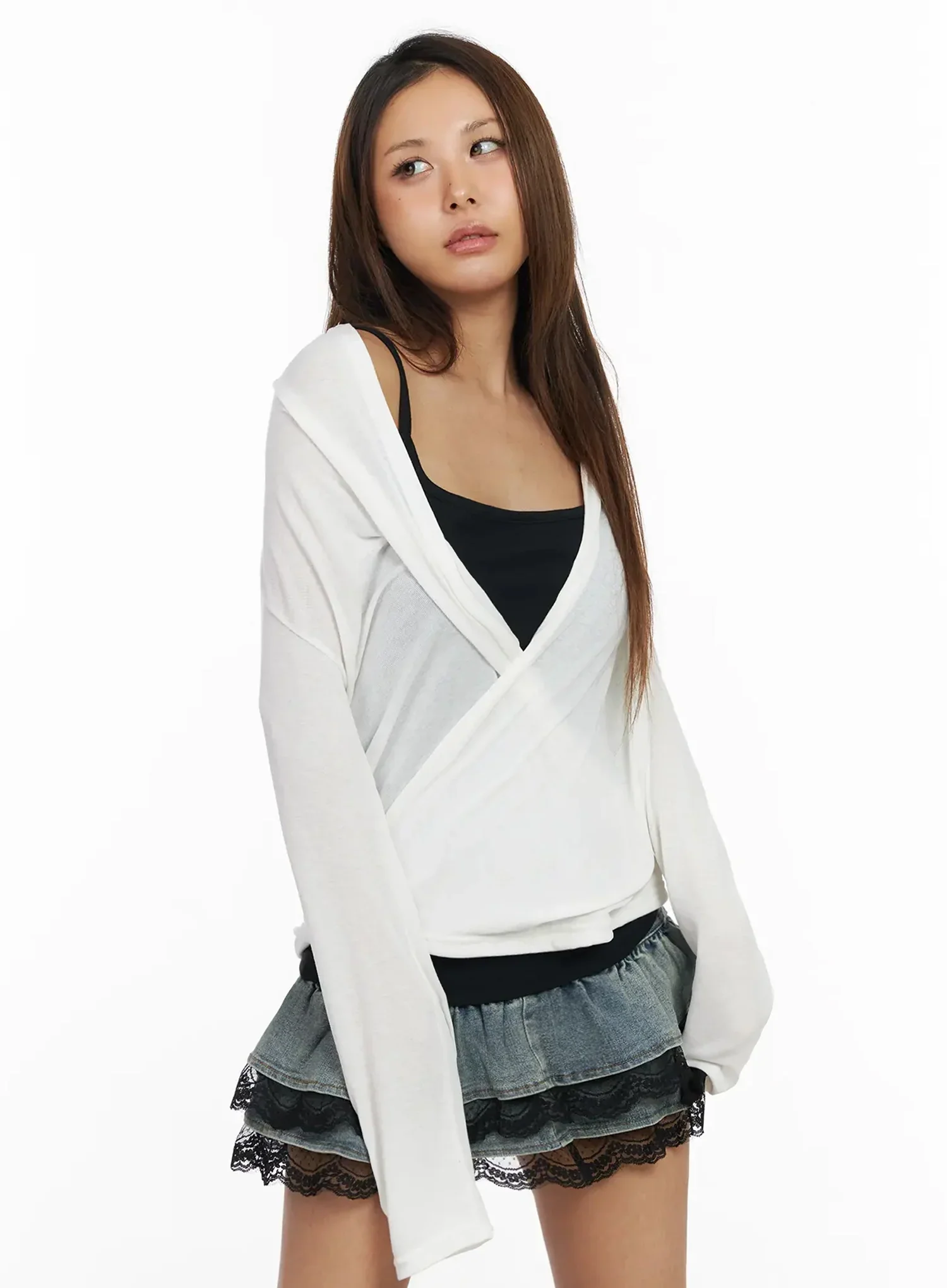 Shirred Wrap Long Sleeve Top IY515 - Image 2