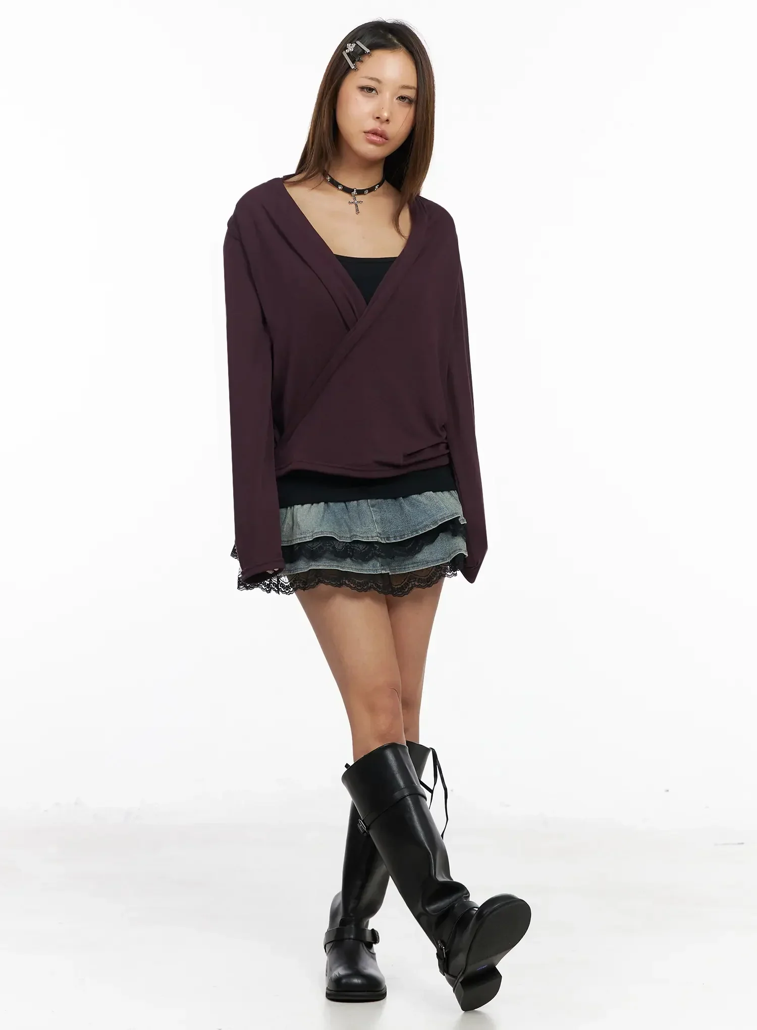 Shirred Wrap Long Sleeve Top IY515 - Image 6