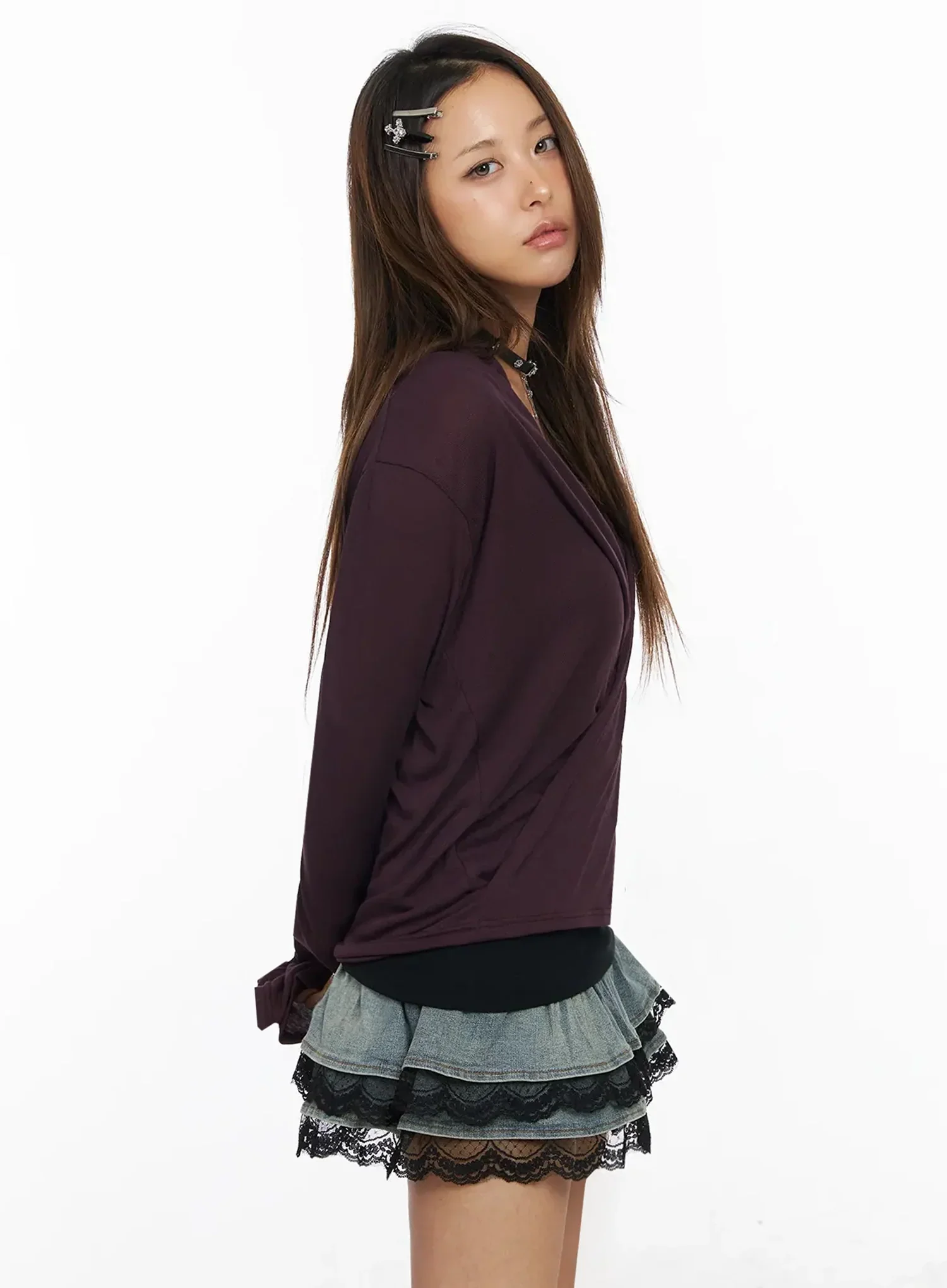 Shirred Wrap Long Sleeve Top IY515 - Image 8