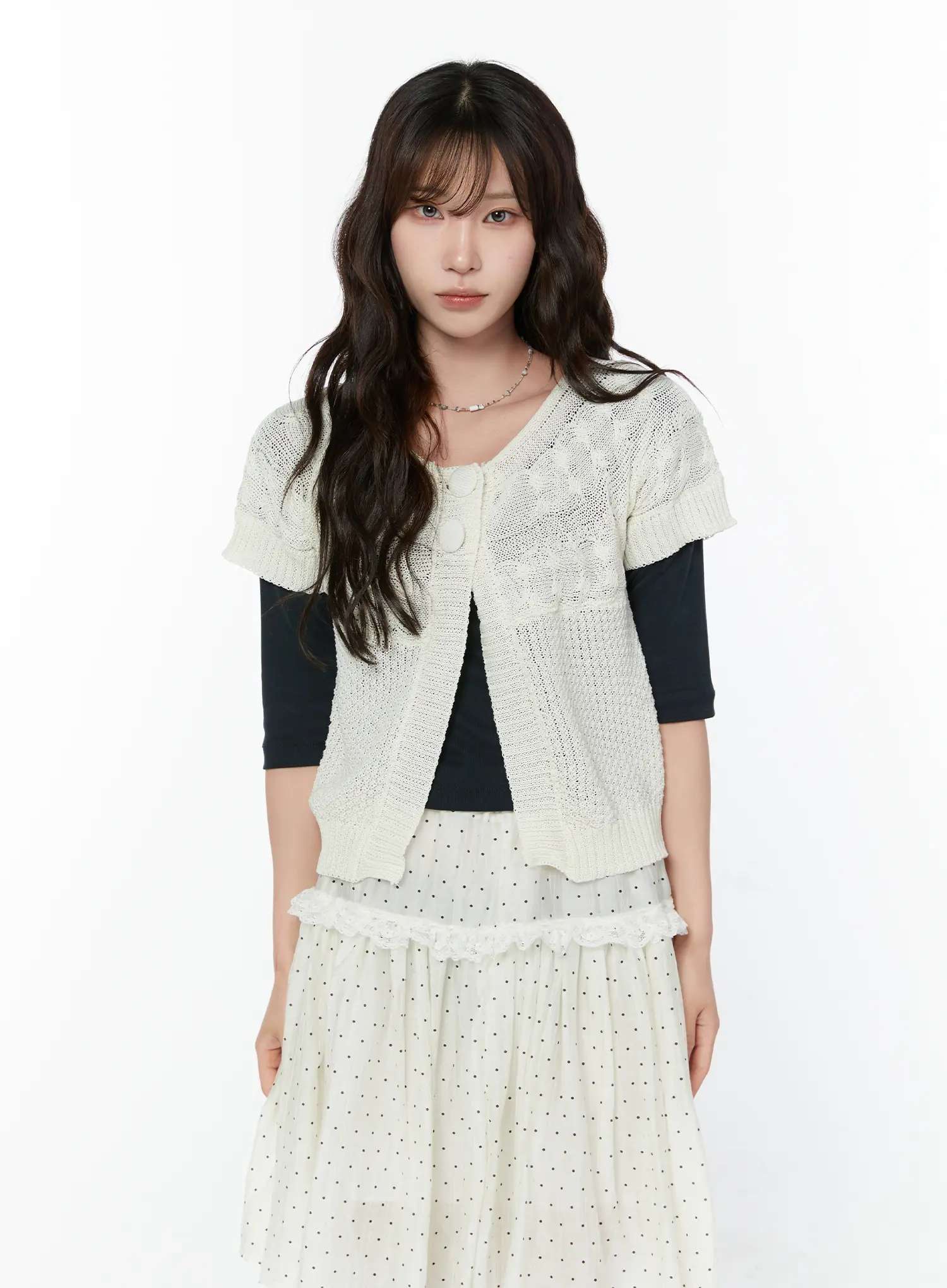 Short Sleeve Cable Knit Cardigan CY515 - Image 10