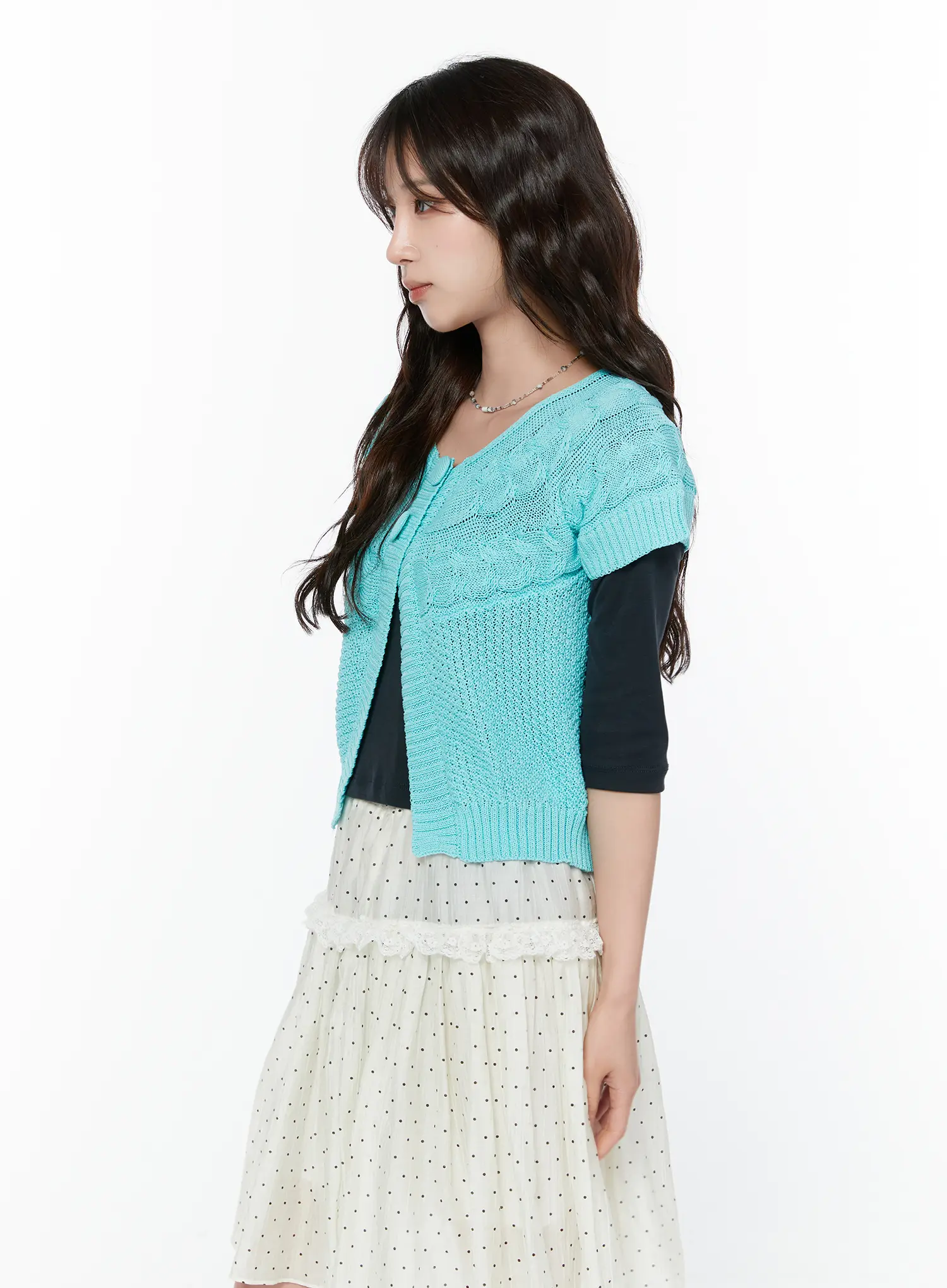 Short Sleeve Cable Knit Cardigan CY515 - Image 5