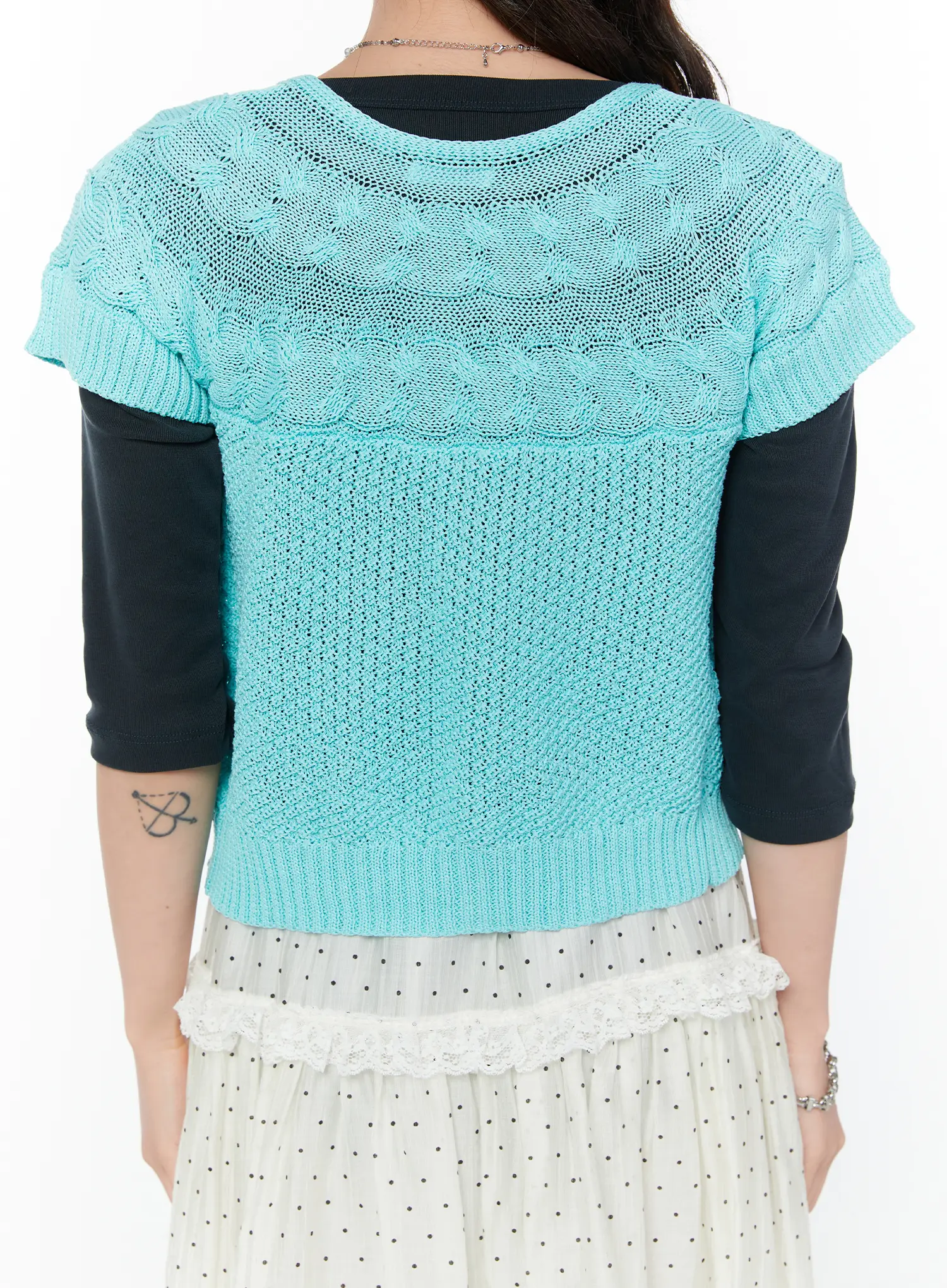 Short Sleeve Cable Knit Cardigan CY515 - Image 7