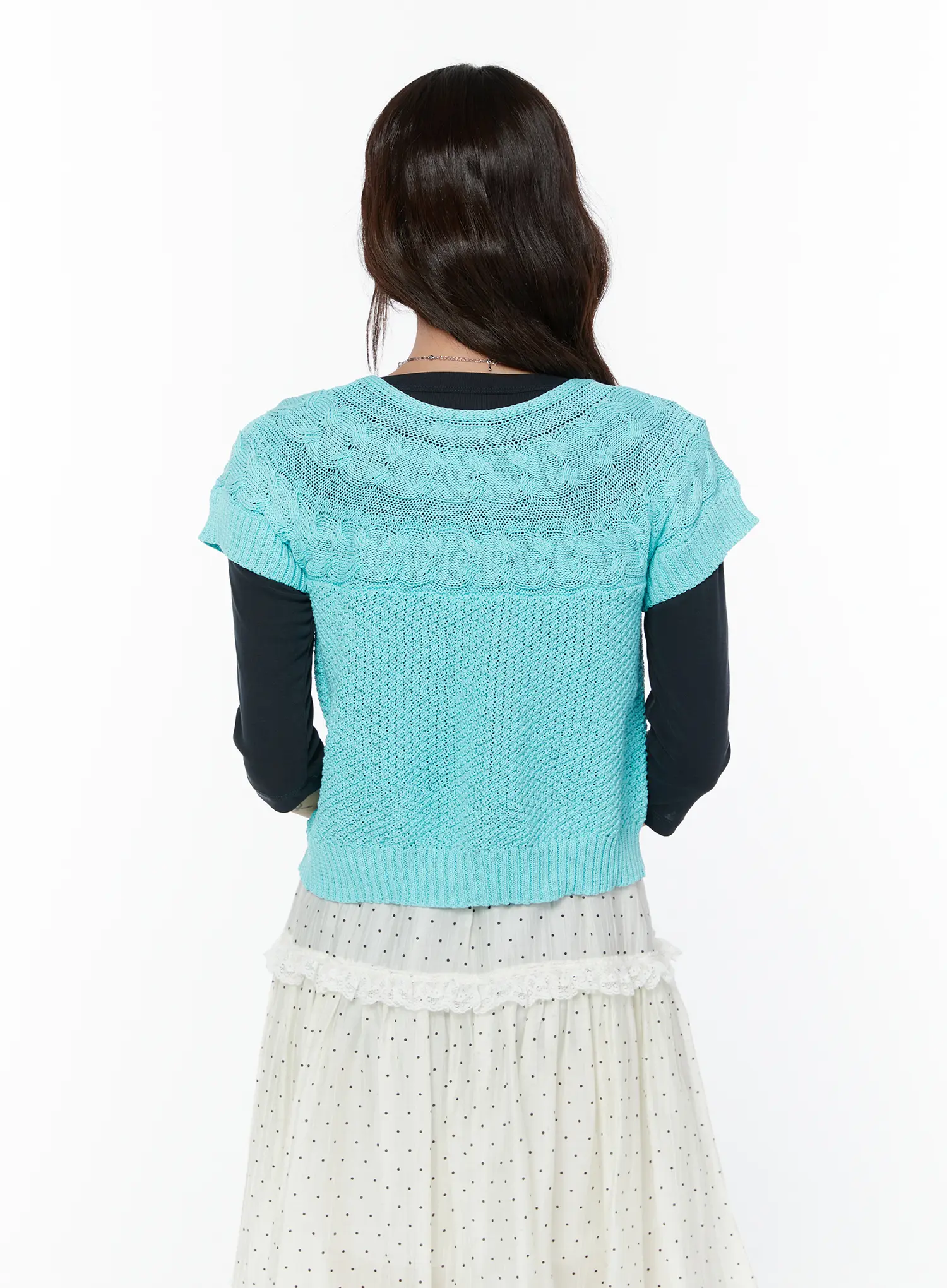 Short Sleeve Cable Knit Cardigan CY515 - Image 8