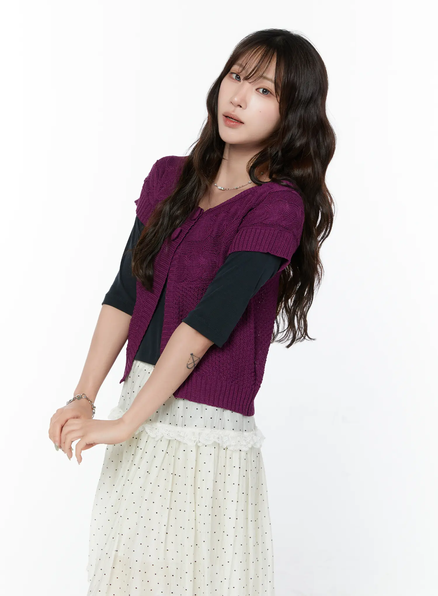 Short Sleeve Cable Knit Cardigan CY515 - Image 9