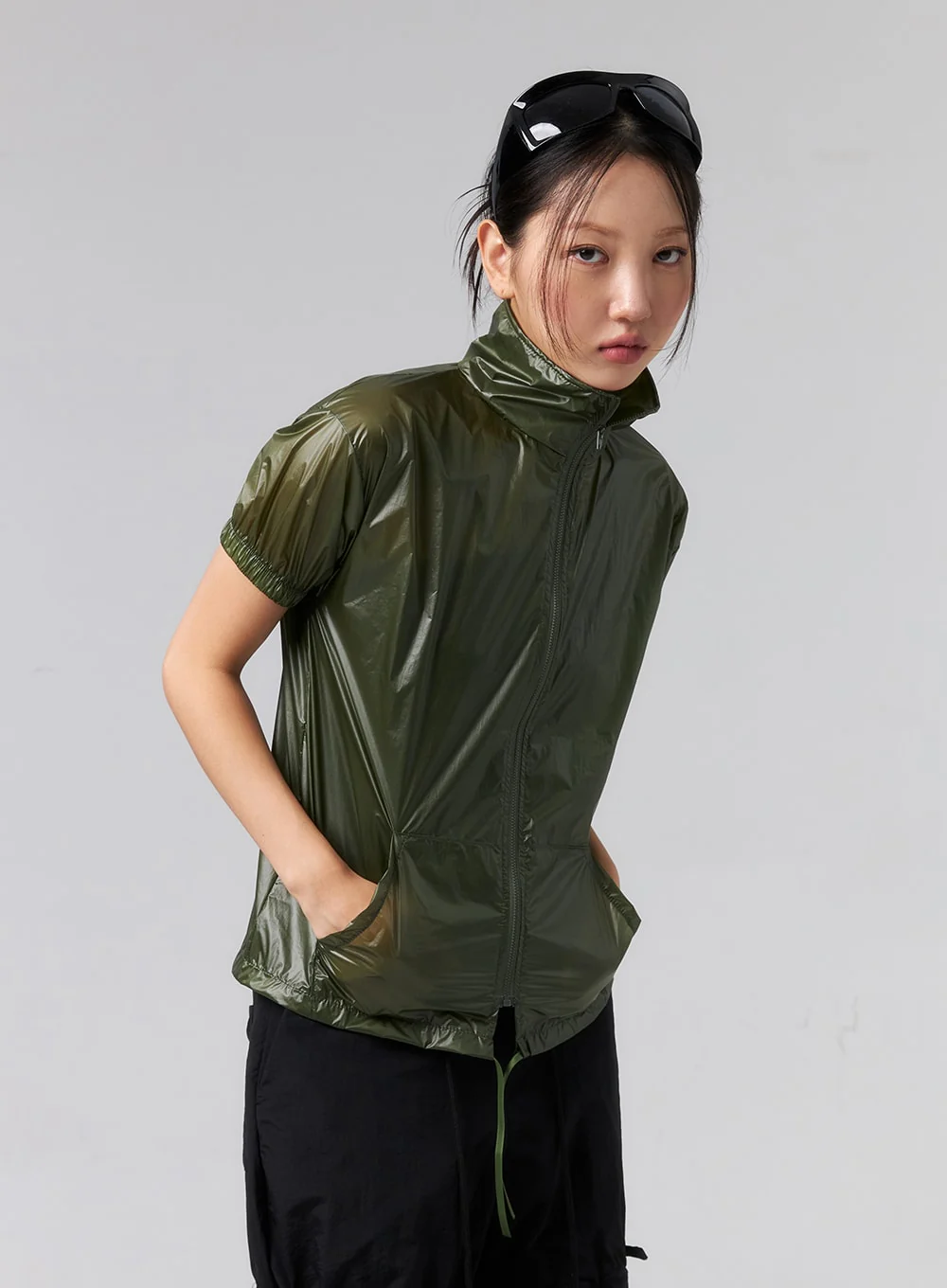 Short Sleeve Nylon Zip-Up CL319 - Image 5