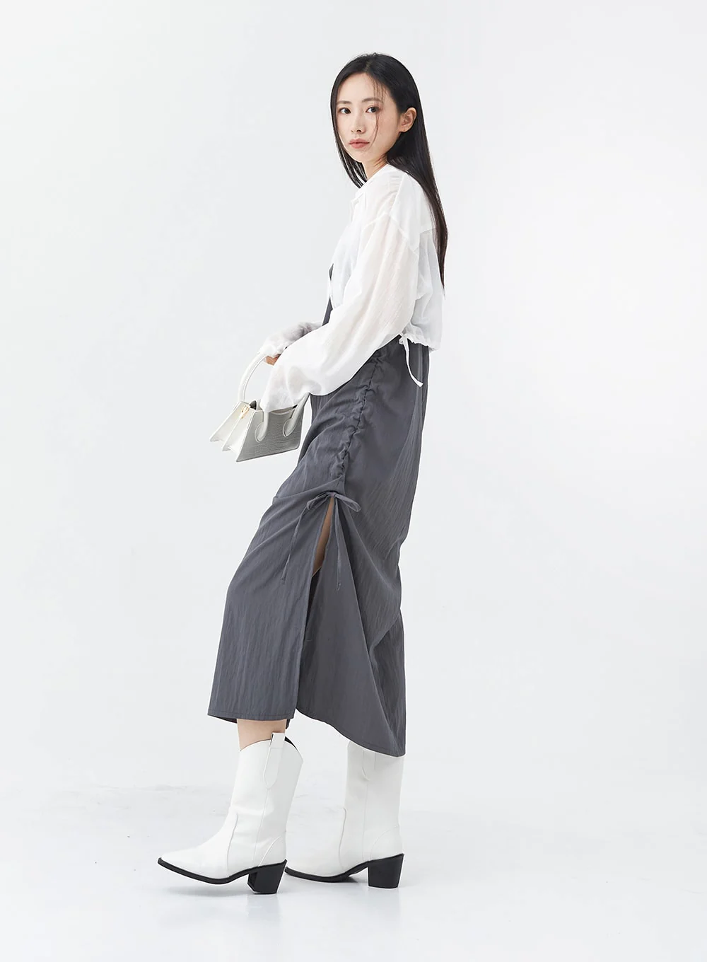 Side Shirring Sleeveless Strap Maxi Dress OG12 - Image 11
