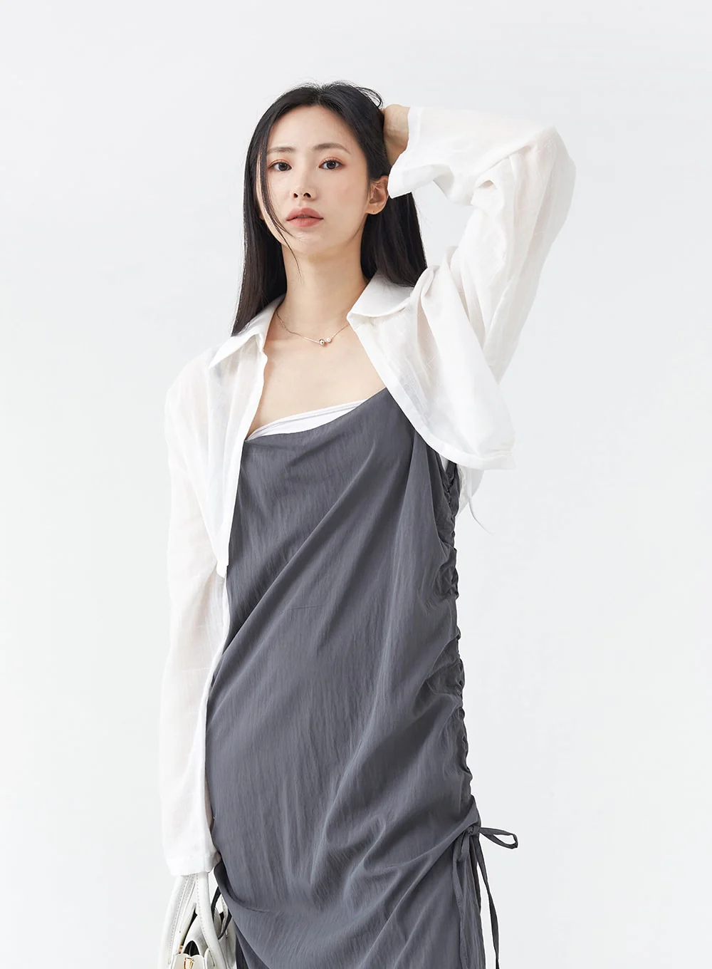 Side Shirring Sleeveless Strap Maxi Dress OG12 - Image 13
