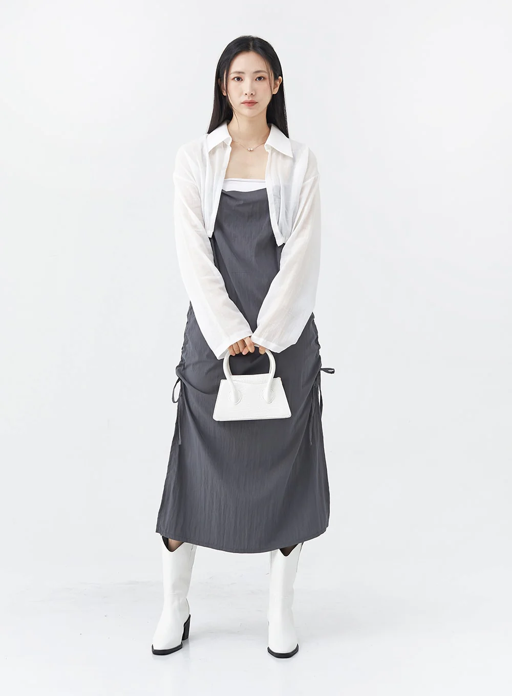 Side Shirring Sleeveless Strap Maxi Dress OG12 - Image 16