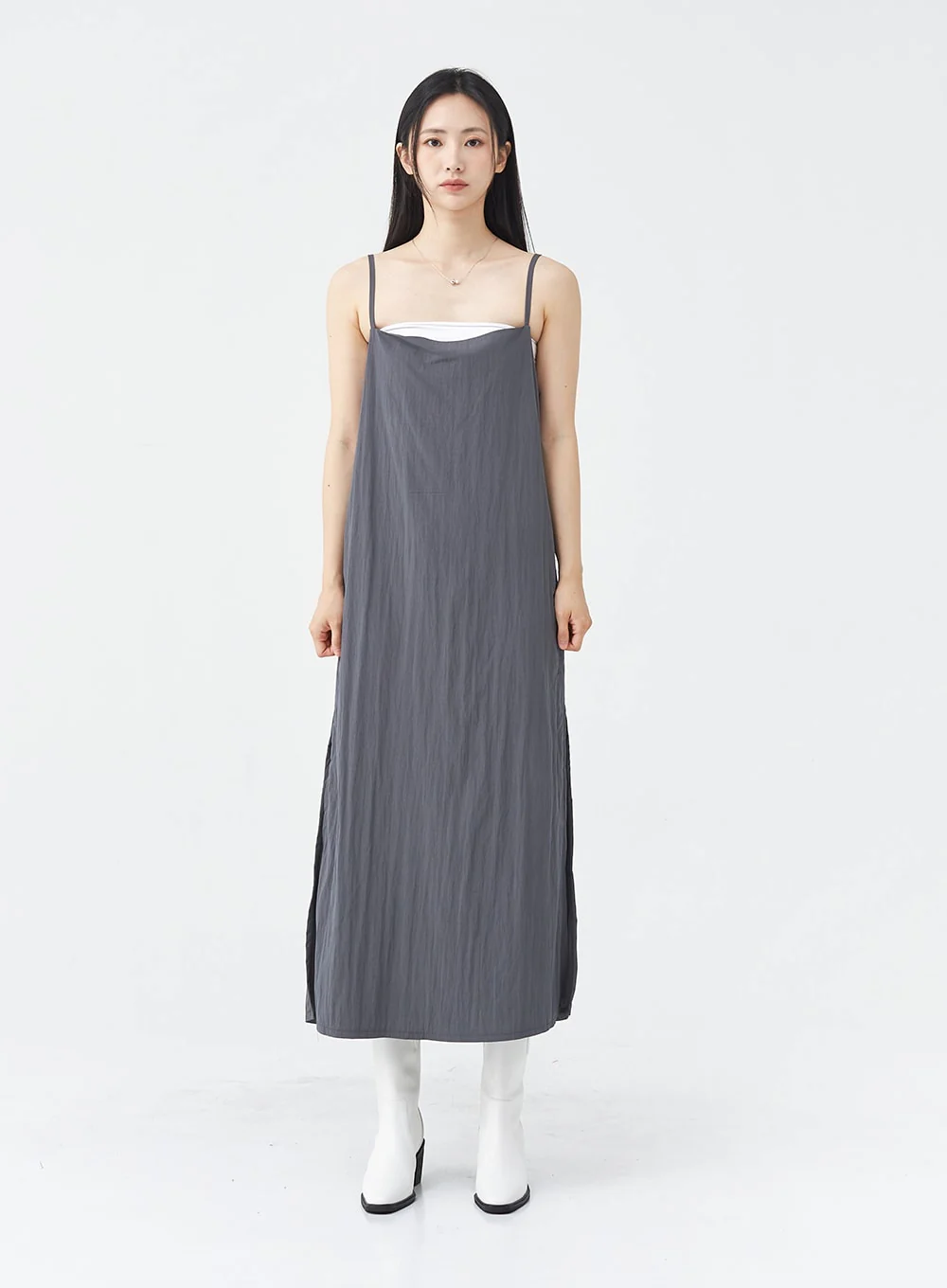 Side Shirring Sleeveless Strap Maxi Dress OG12 - Image 17