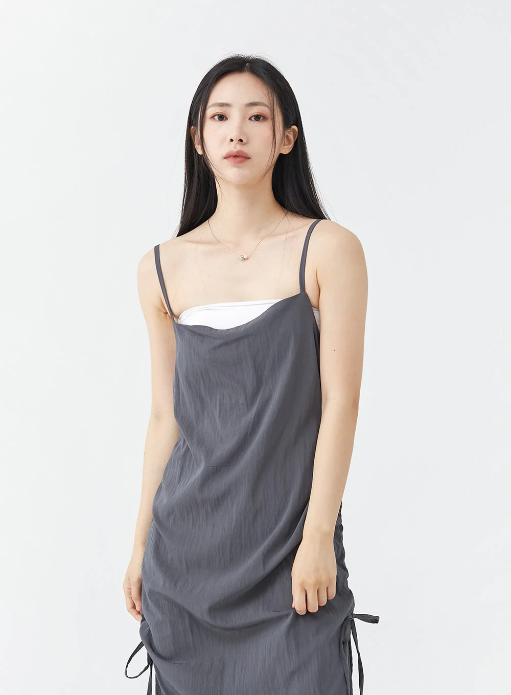 Side Shirring Sleeveless Strap Maxi Dress OG12 - Image 3