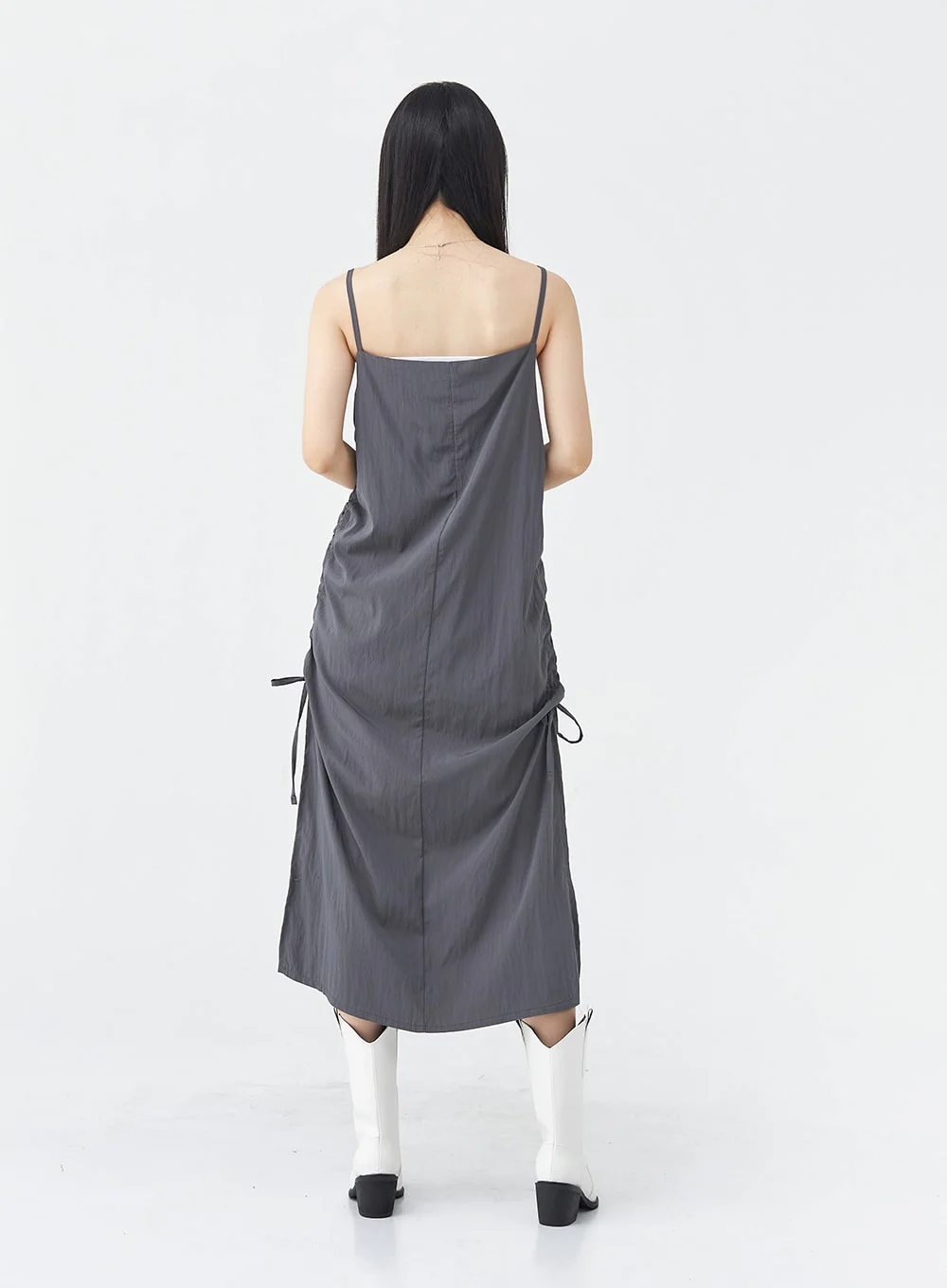 Side Shirring Sleeveless Strap Maxi Dress OG12 - Image 7
