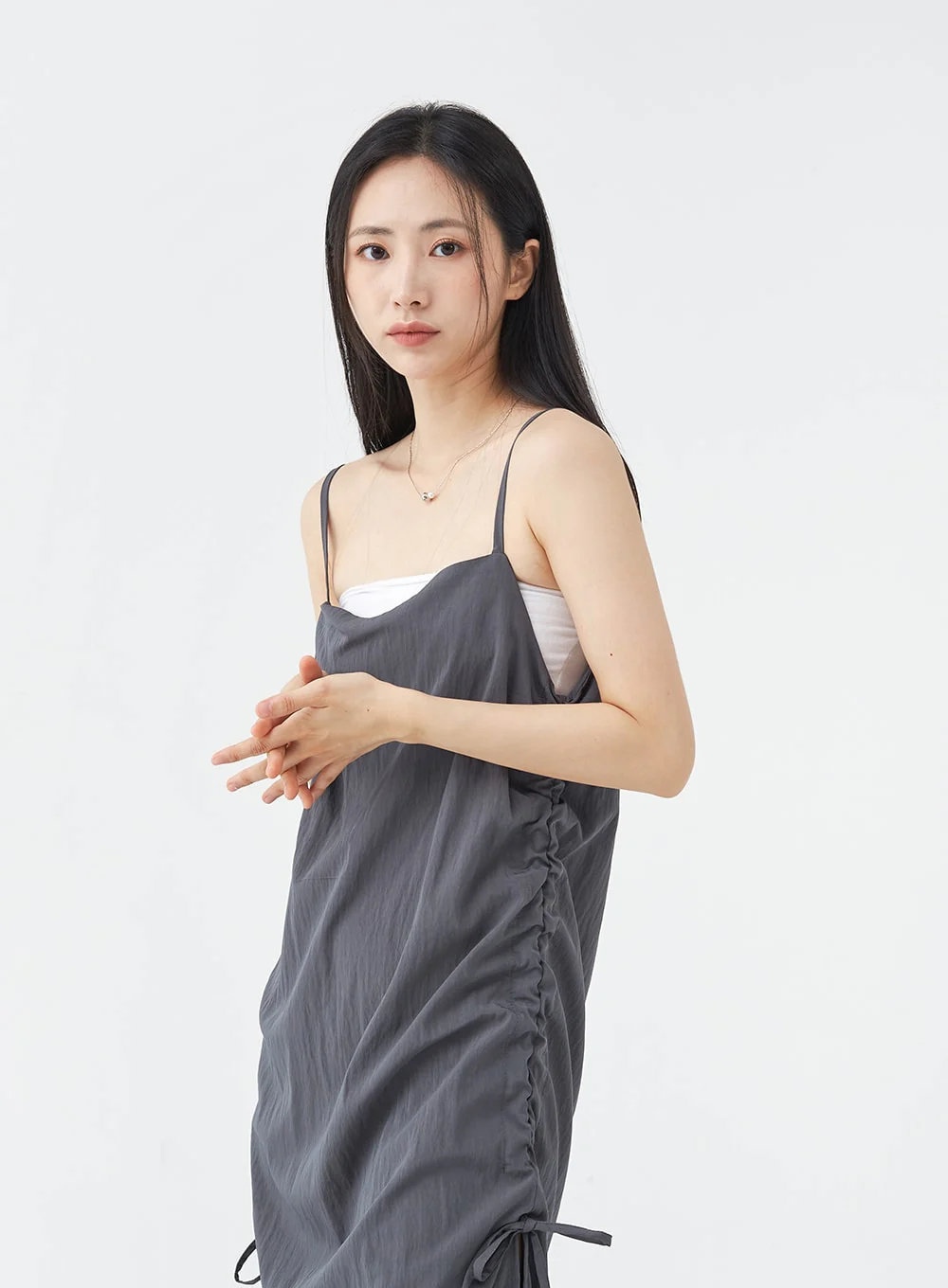 Side Shirring Sleeveless Strap Maxi Dress OG12 - Image 8