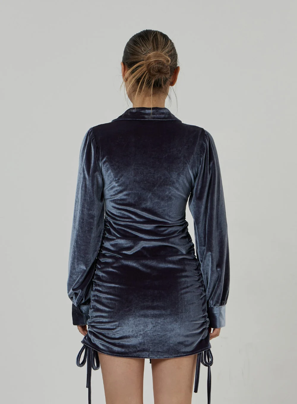 Side Tie Ruching Velvet Long Sleeve Mini Dress CD23 - Image 6